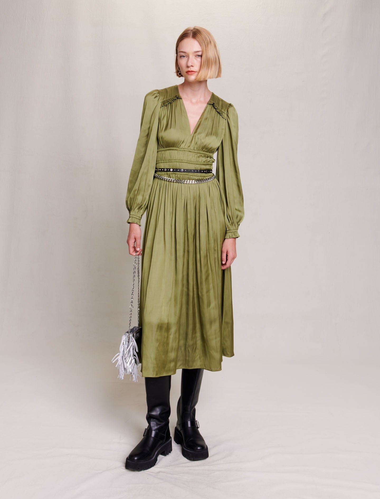 Shop Khaki Long Satiny Dress for Women Online in Dubai UAE