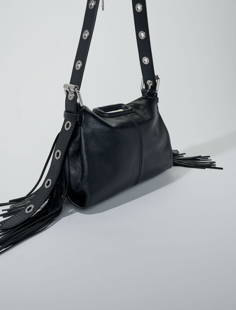 Black-featured-Crackle Leather Mini Miss M Bag