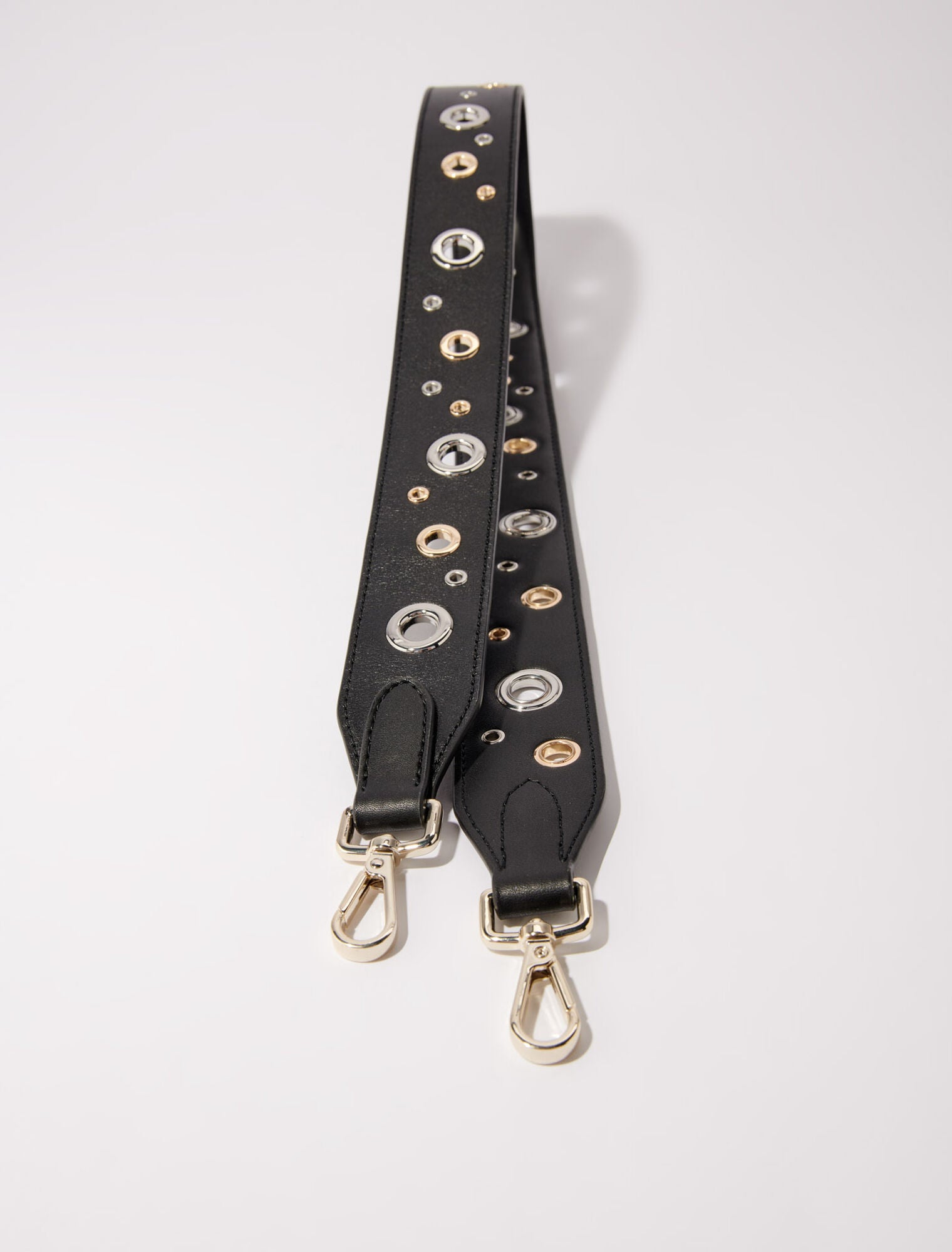 Black featured-Leather shoulder strap with eyelets