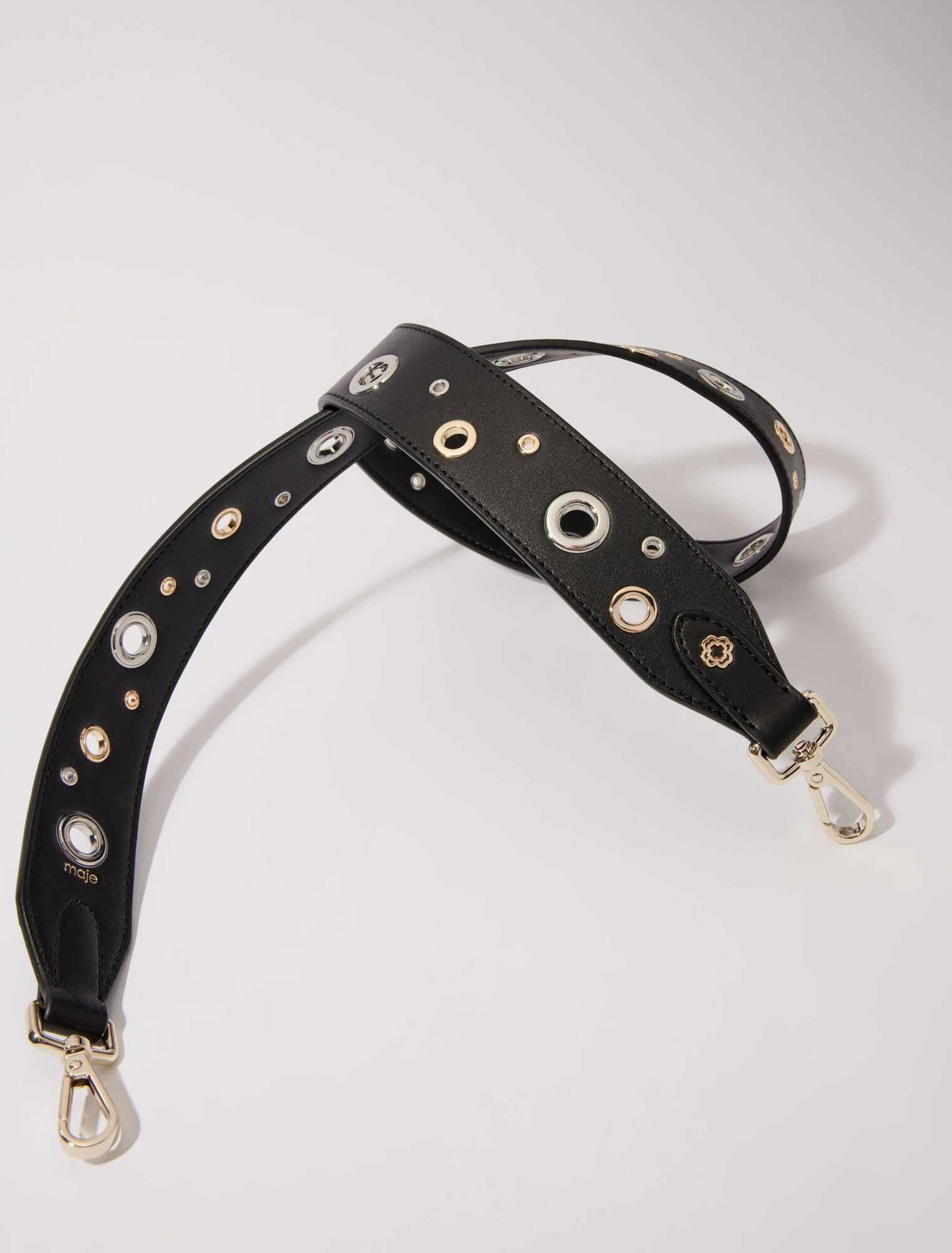 Black featured-Leather shoulder strap with eyelets