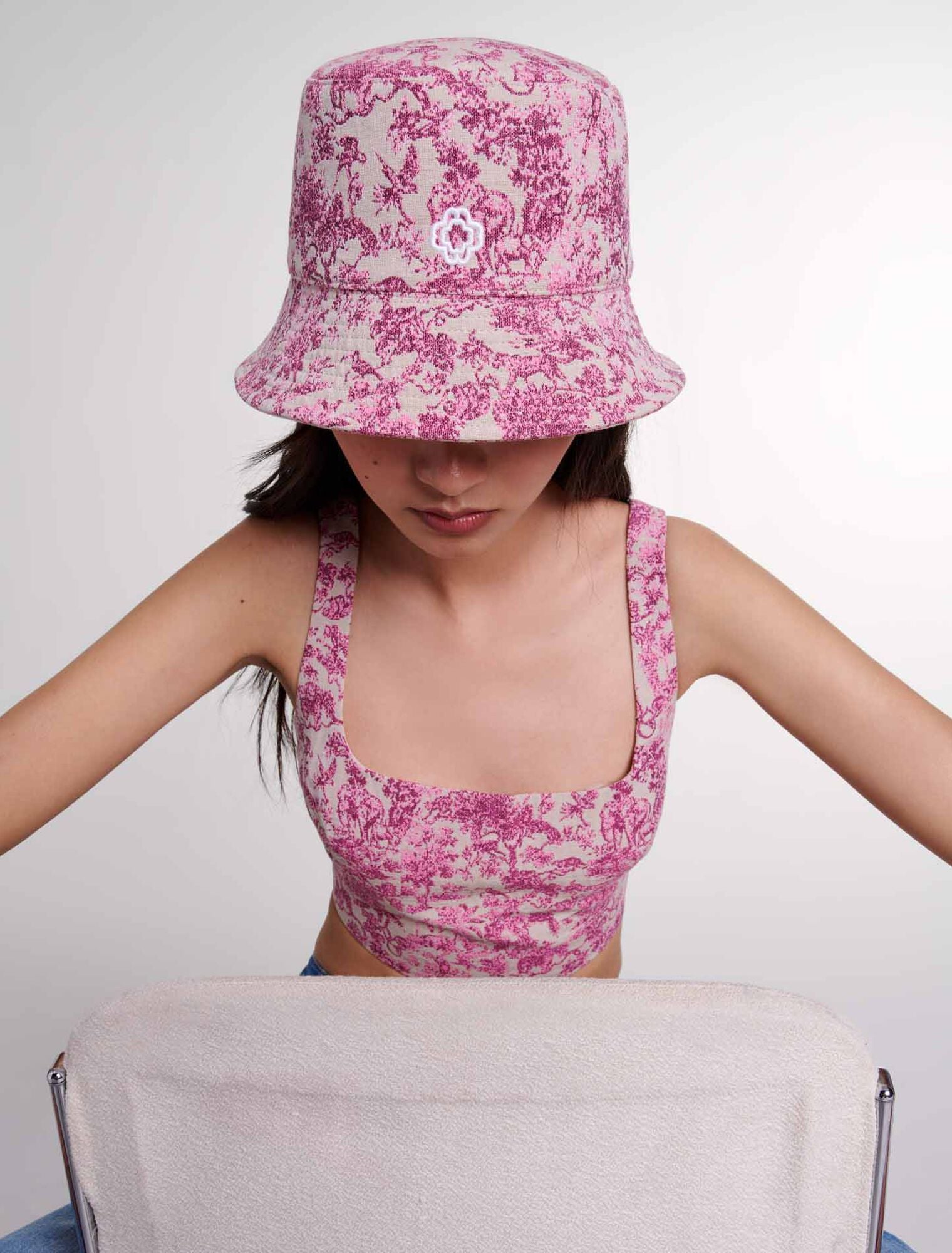 Pink toile de jouy featured-Patterned cotton bucket hat