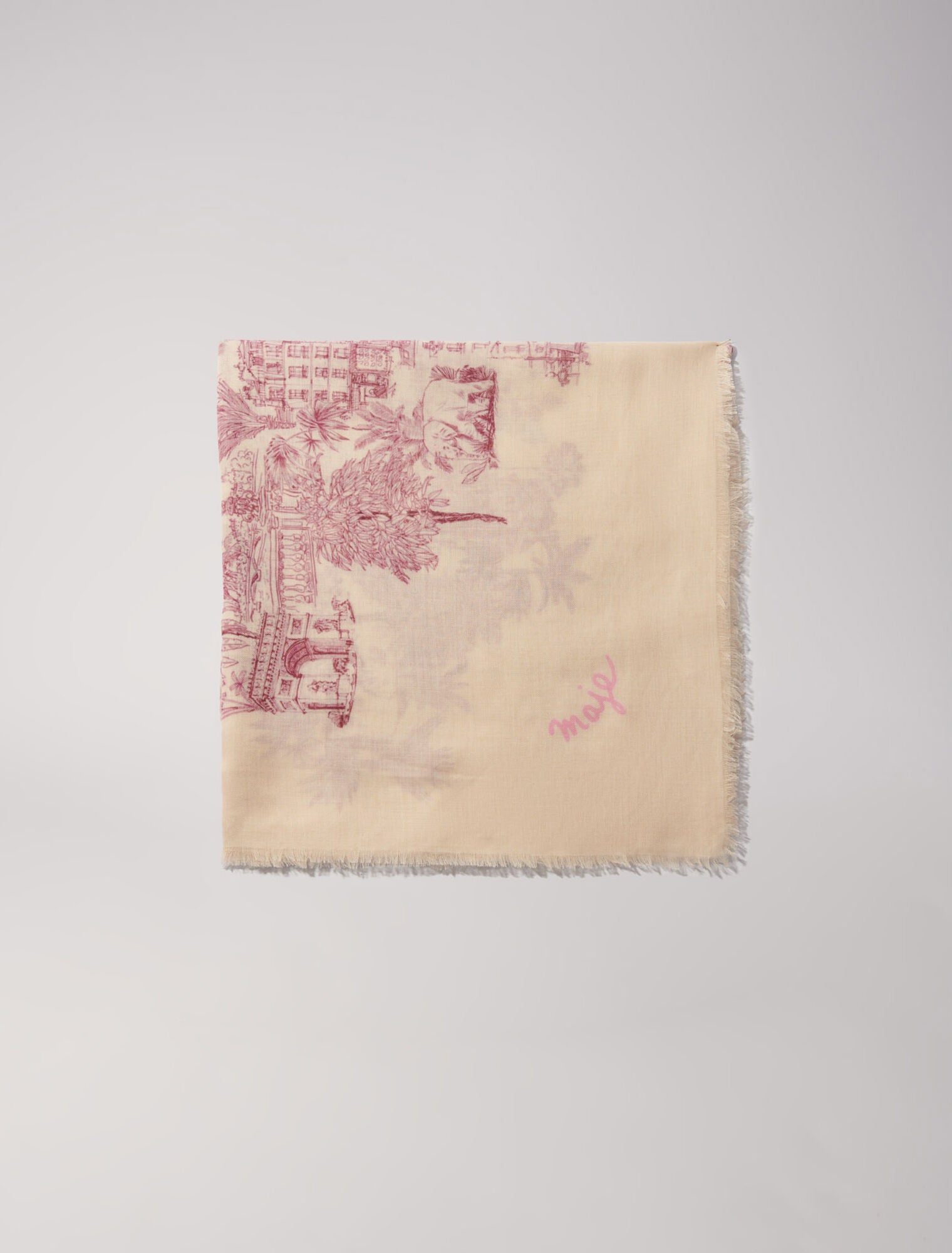 Pink toile de jouy featured-Patterned cashmere blend scarf