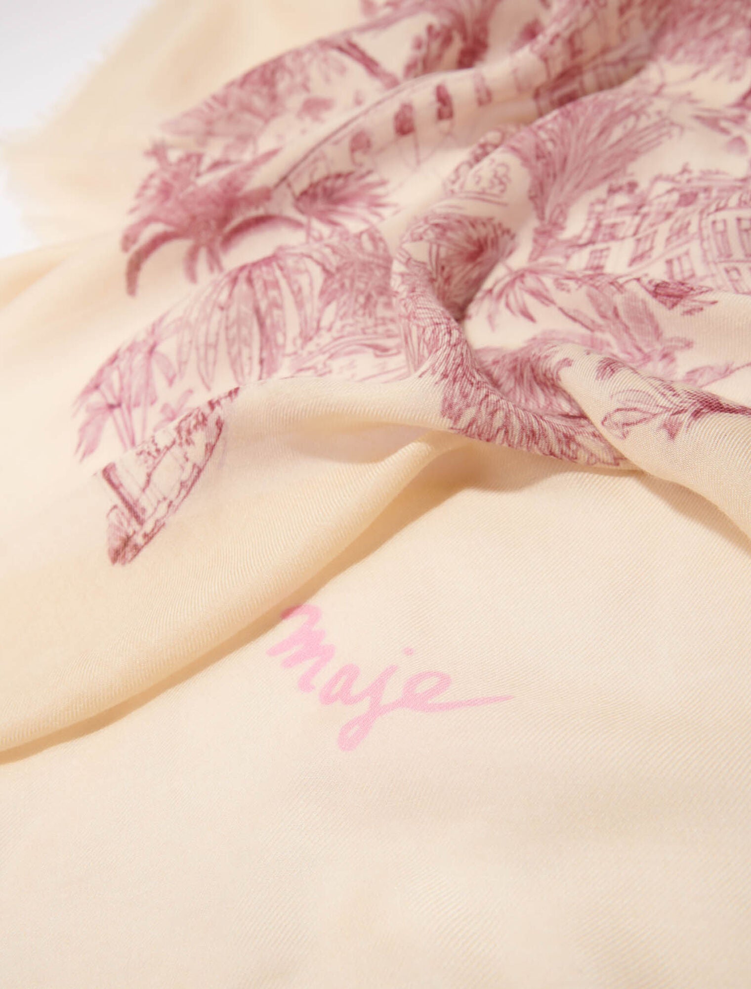 Pink toile de jouy featured-Patterned cashmere blend scarf