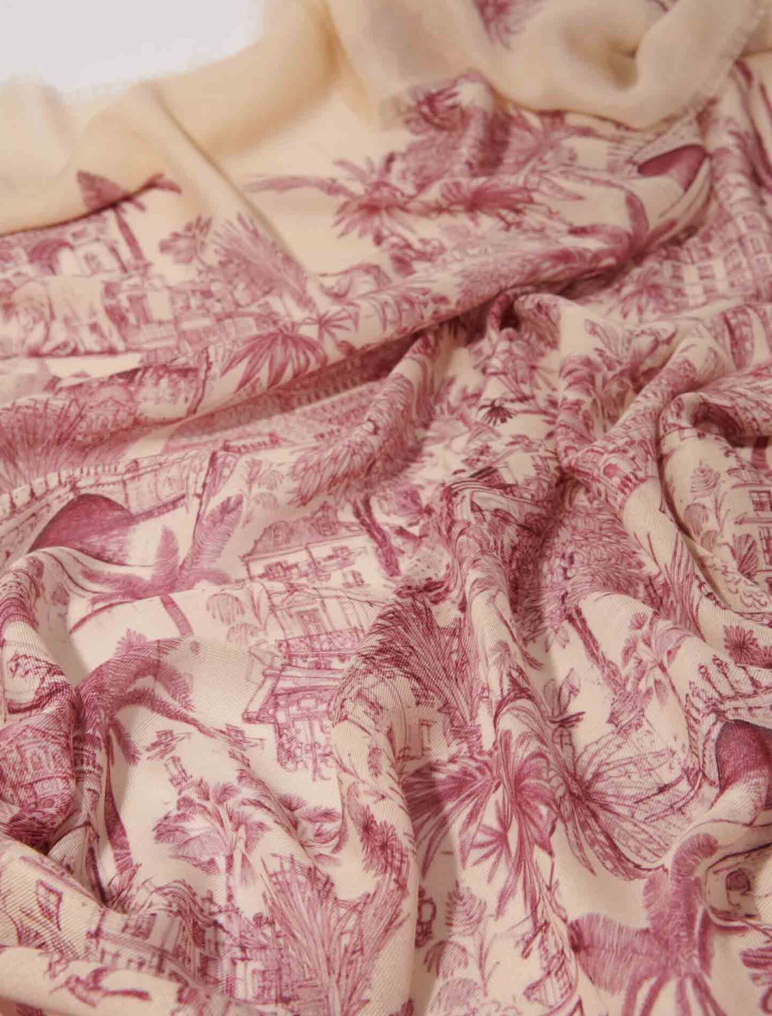 Pink toile de jouy featured-Patterned cashmere blend scarf