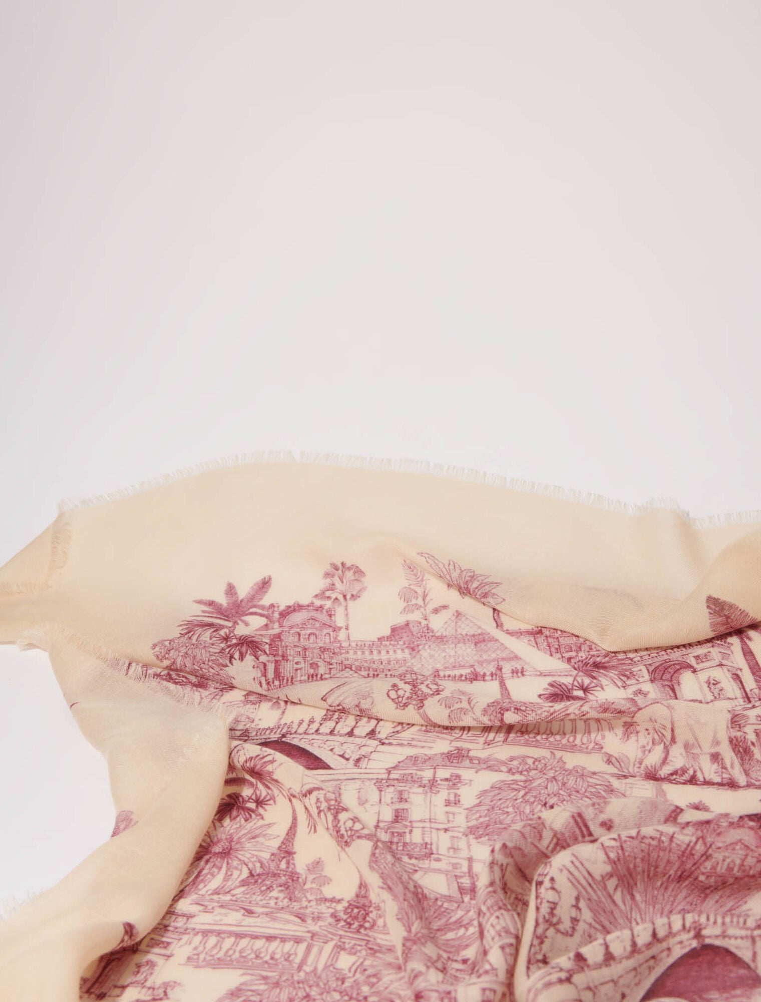 Pink toile de jouy featured-Patterned cashmere blend scarf