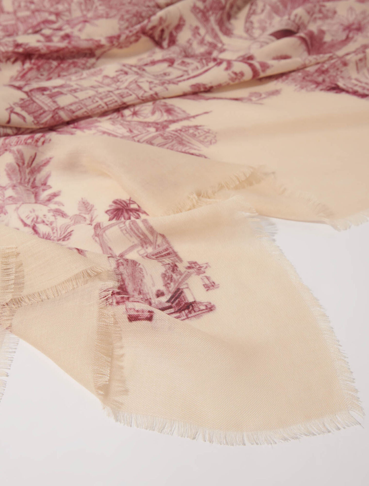 Pink toile de jouy featured-Patterned cashmere blend scarf