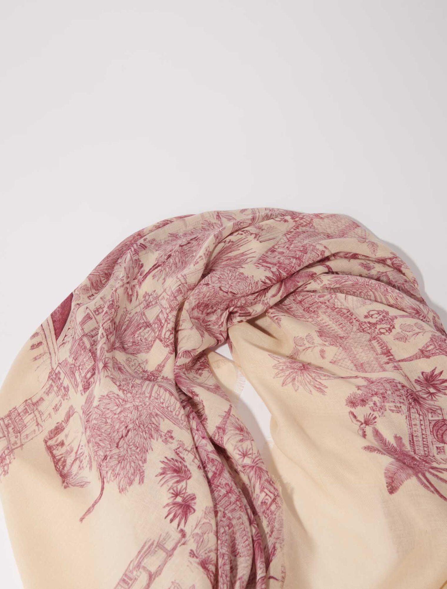 Pink toile de jouy featured-Patterned cashmere blend scarf