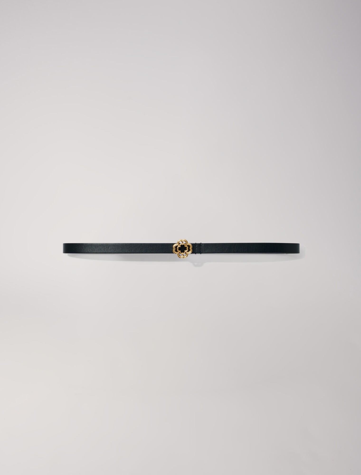 Black featured-Narrow black leather belt gold buckle