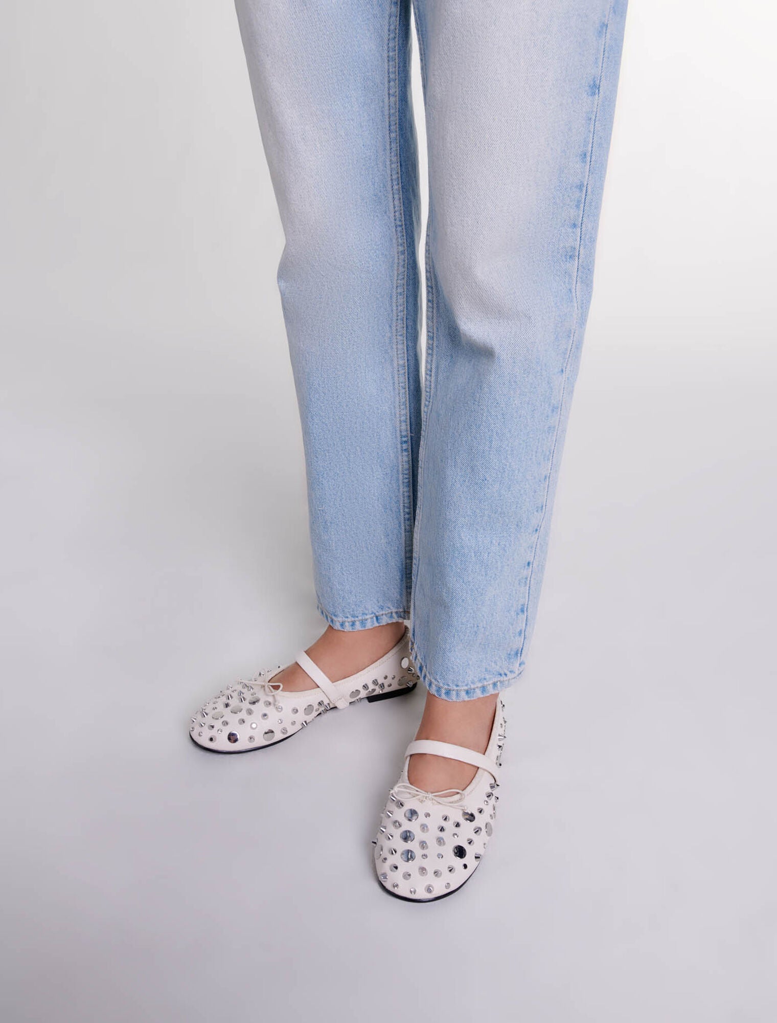 Vanilla Ecru featured-Studded ballet flats