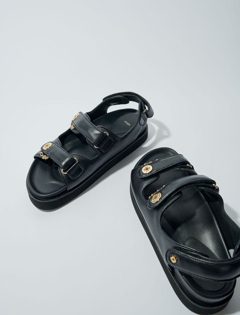 Black  -Flat leather sandals