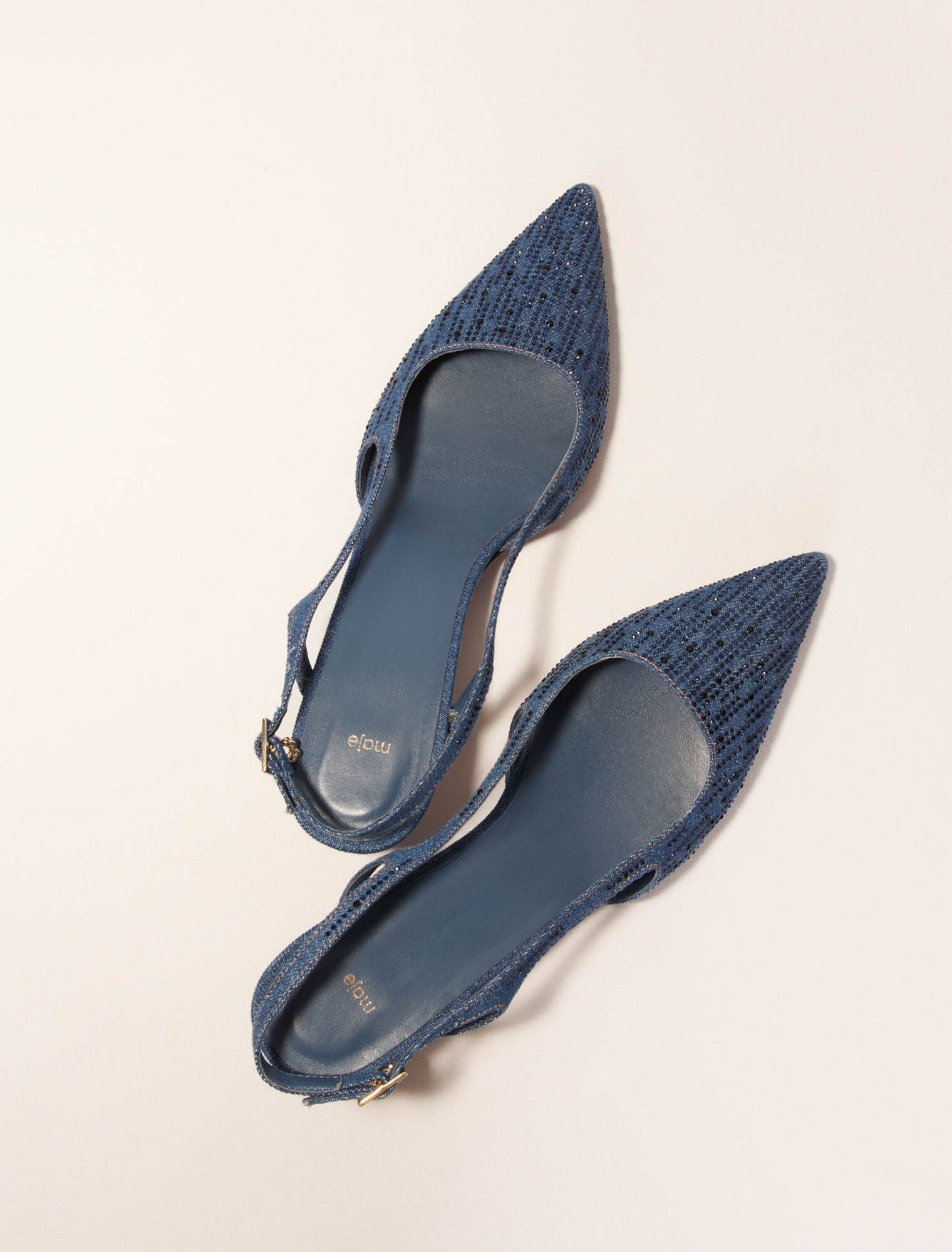 Blue-Slingback pump in rhinestone denim