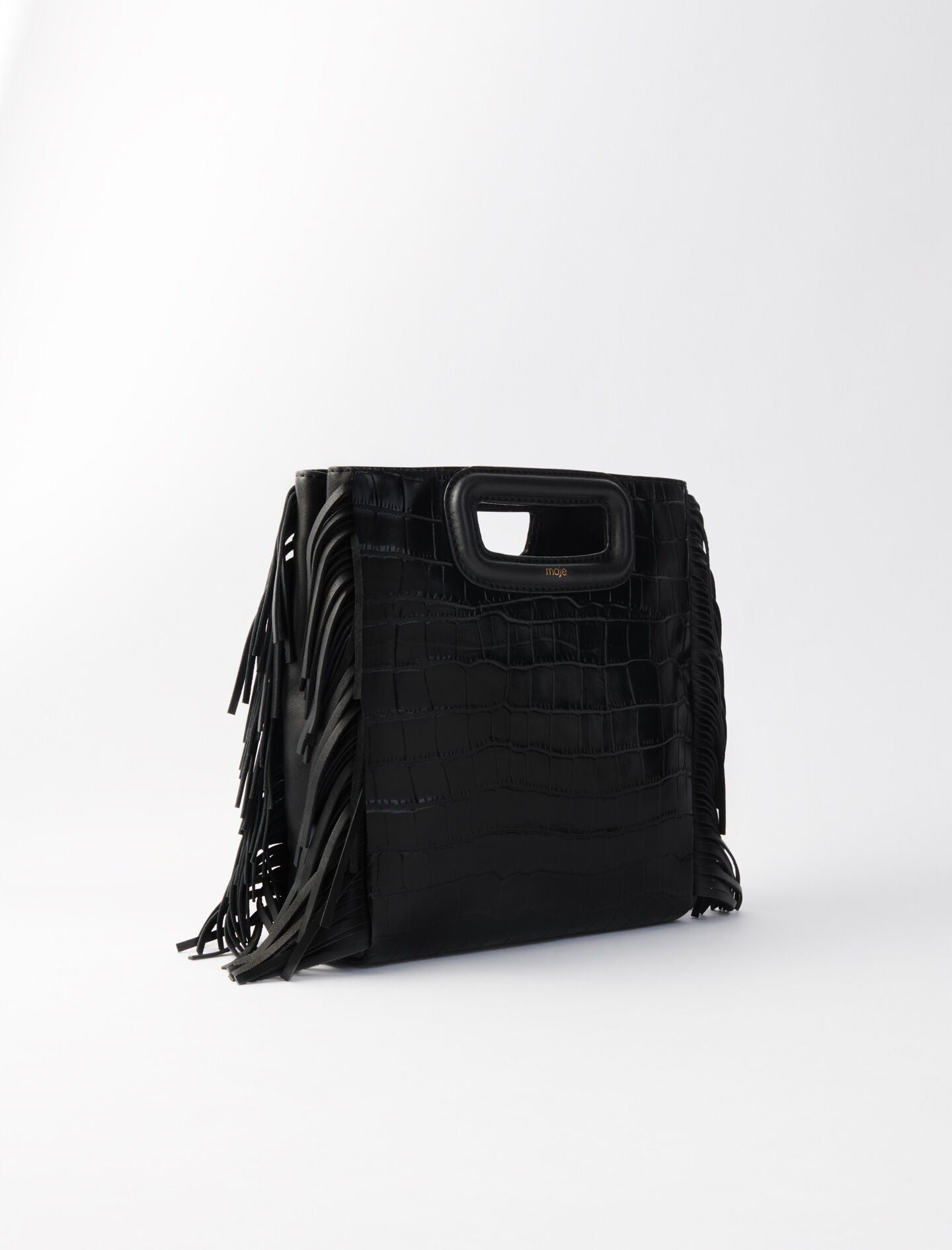 Black featured-fringed leather m bag