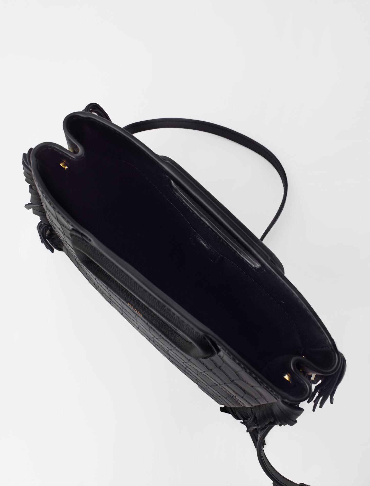 Black featured-fringed leather m bag