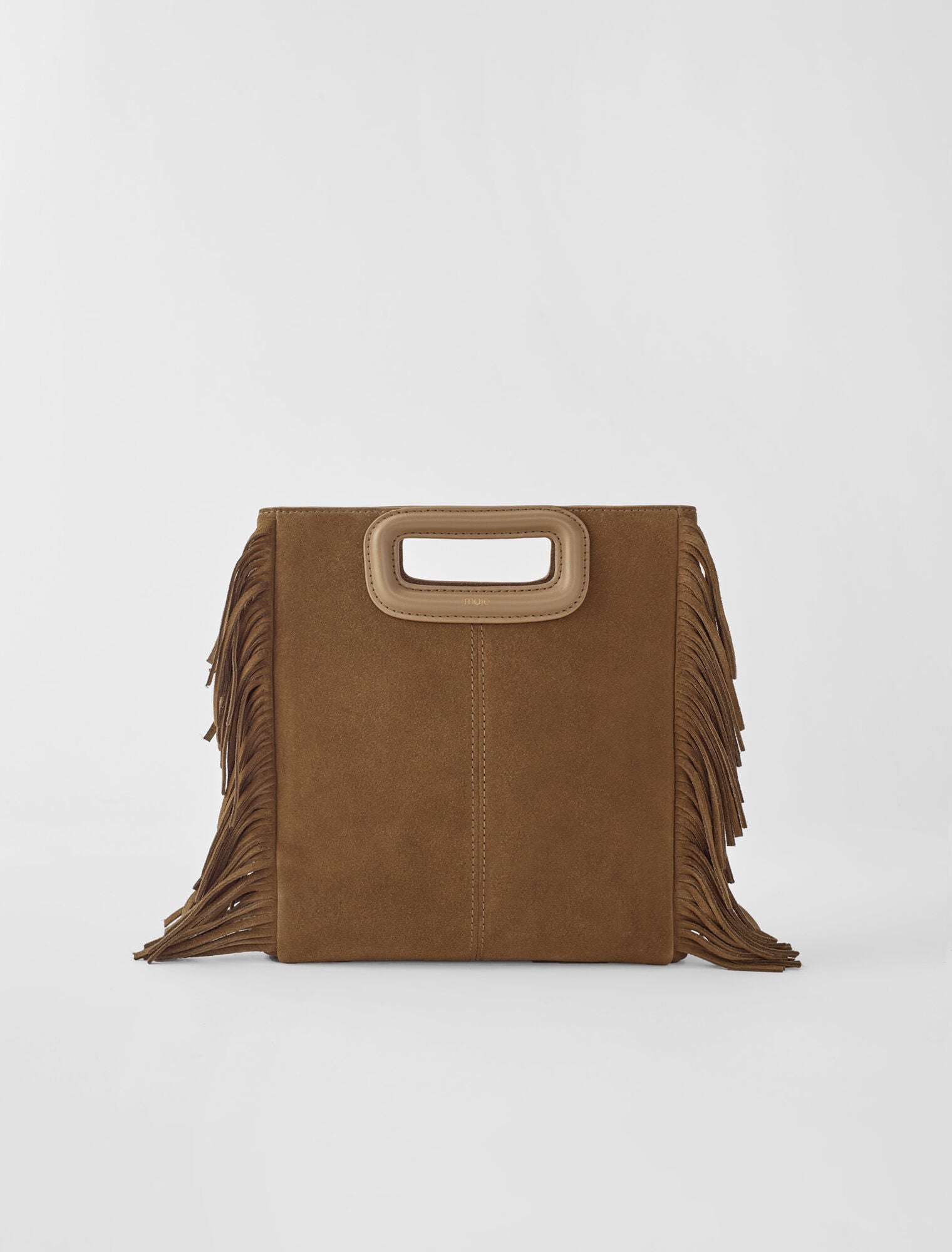 Camel-featured-Fringed M bag in suede