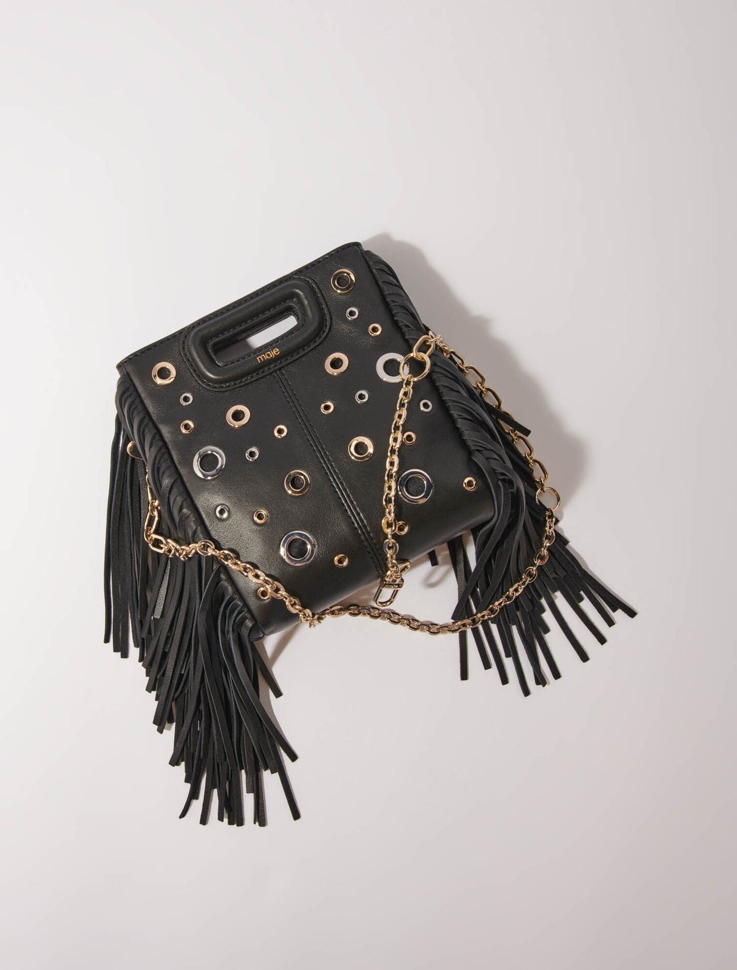 Black featured-Leather M mini bag with eyelets