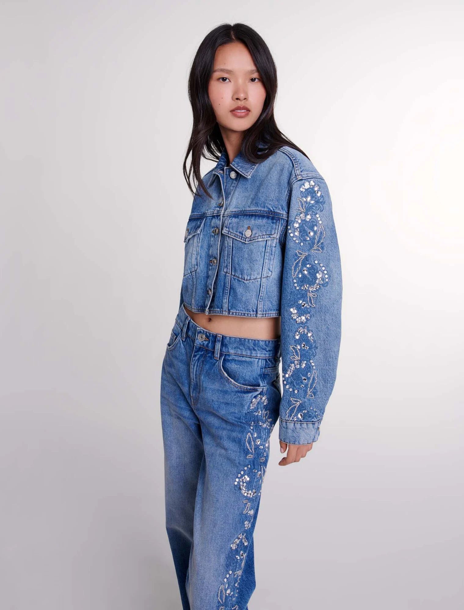 Blue   Embroidered denim jacket