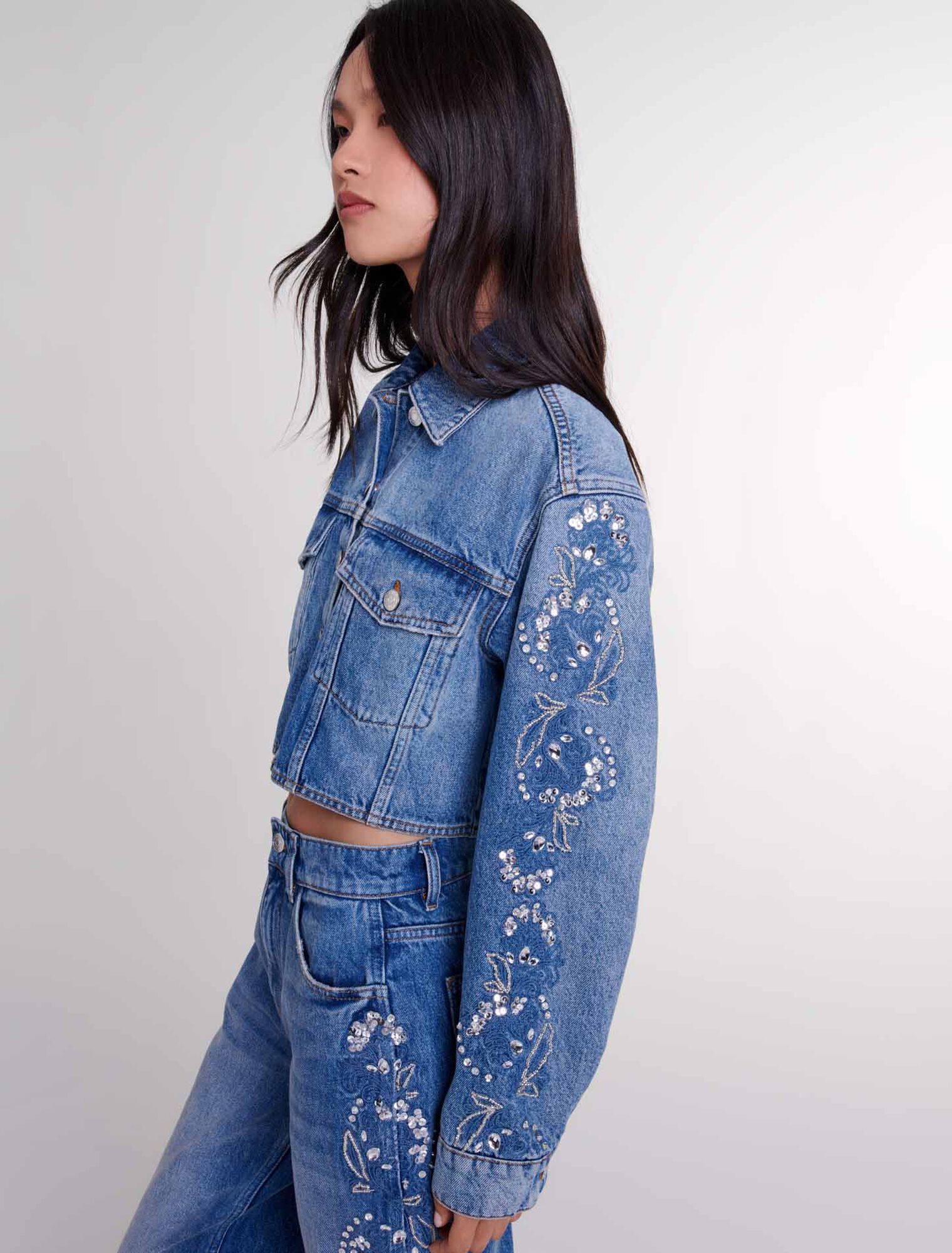 Blue   Embroidered denim jacket