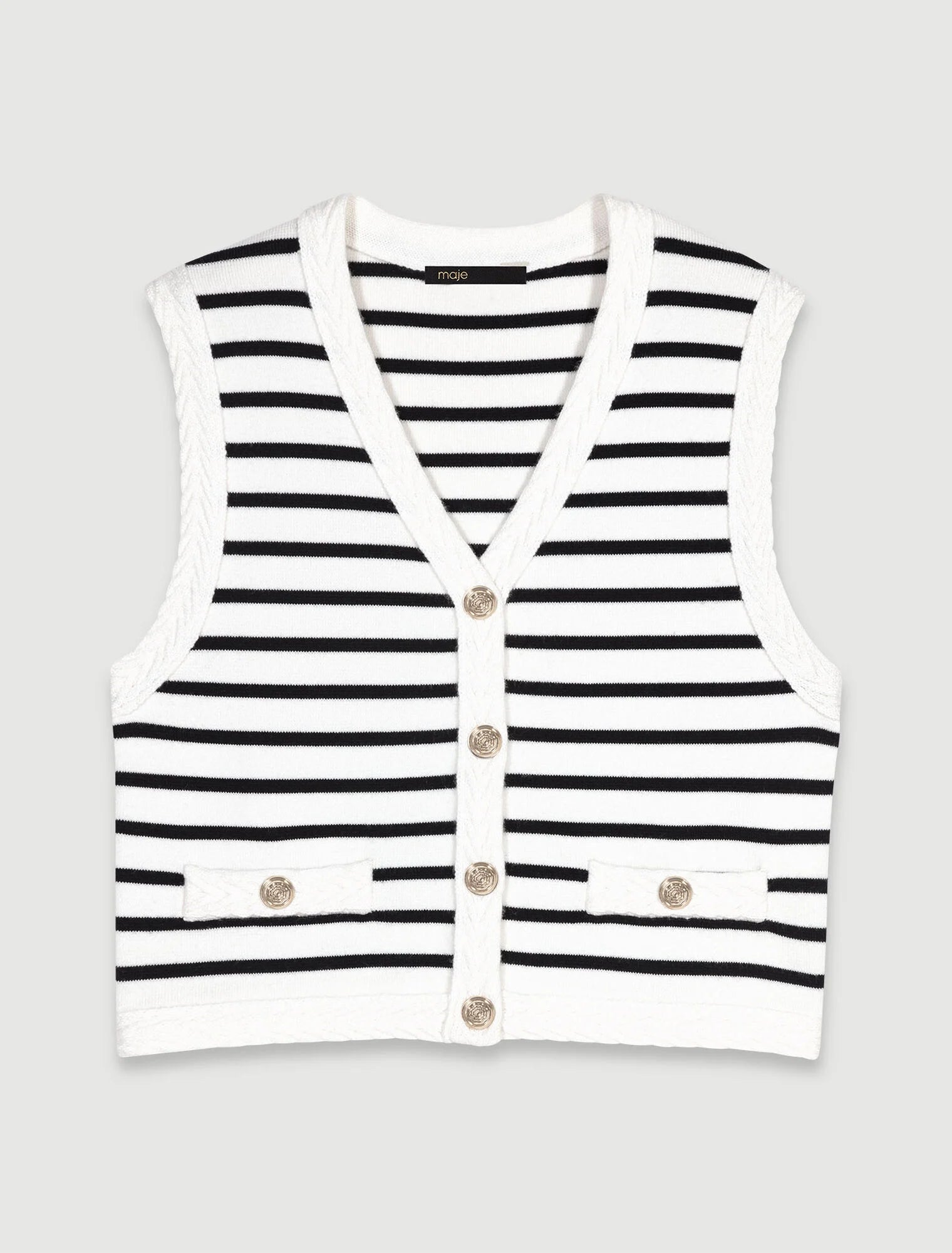 Navy / Ecru-Sleeveless striped cardigan