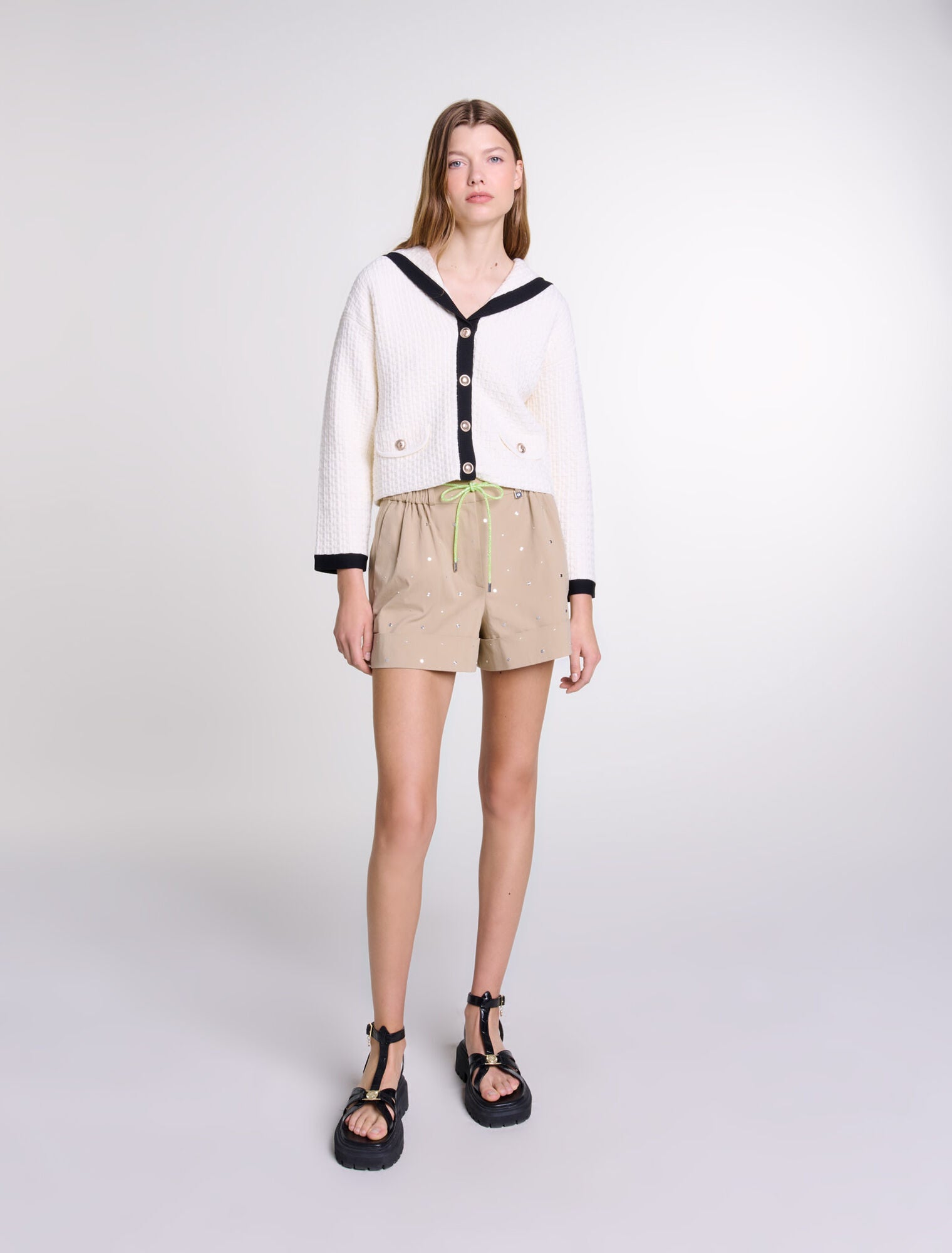 Ecru featured-Contrast collar cardigan