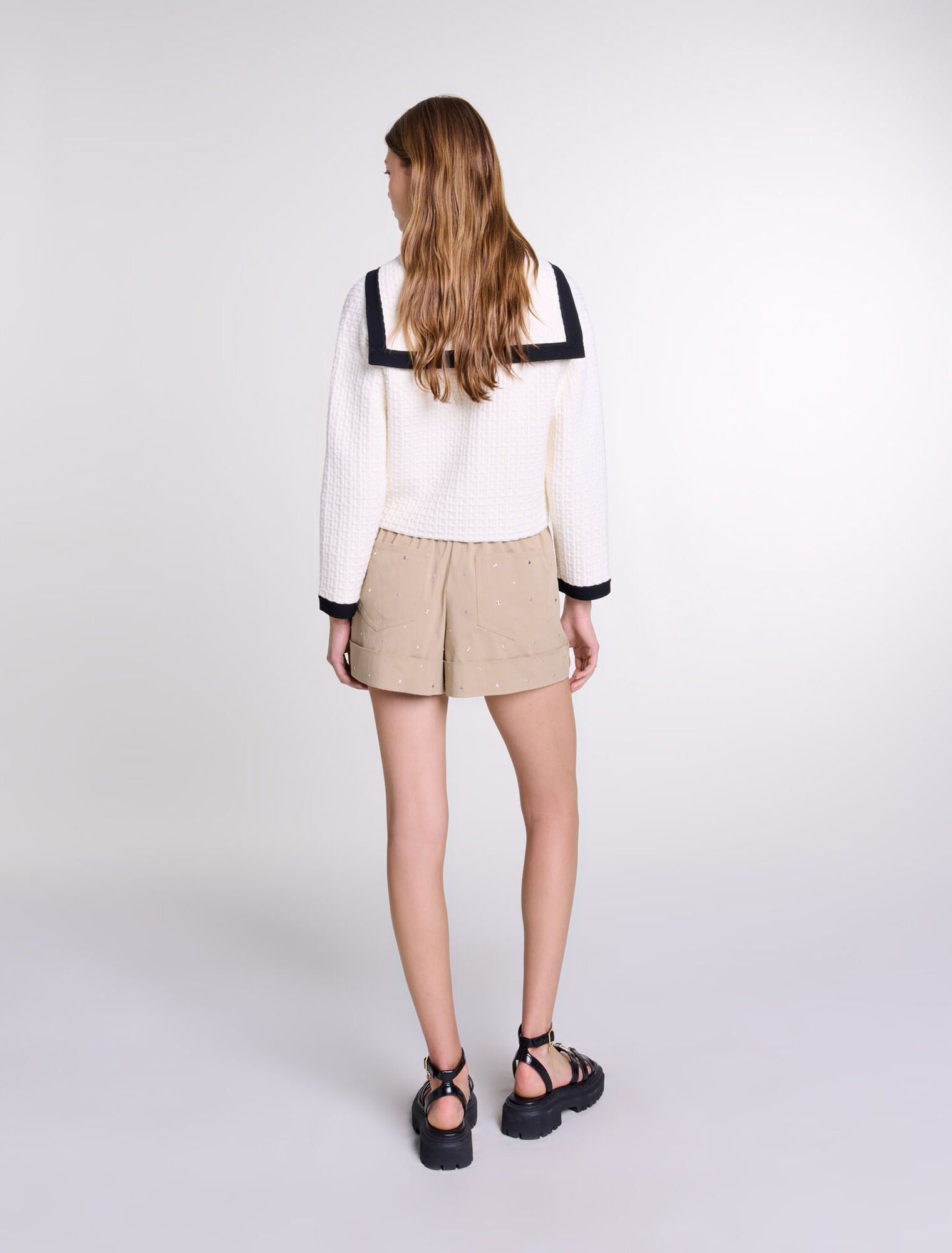 Ecru featured-Contrast collar cardigan