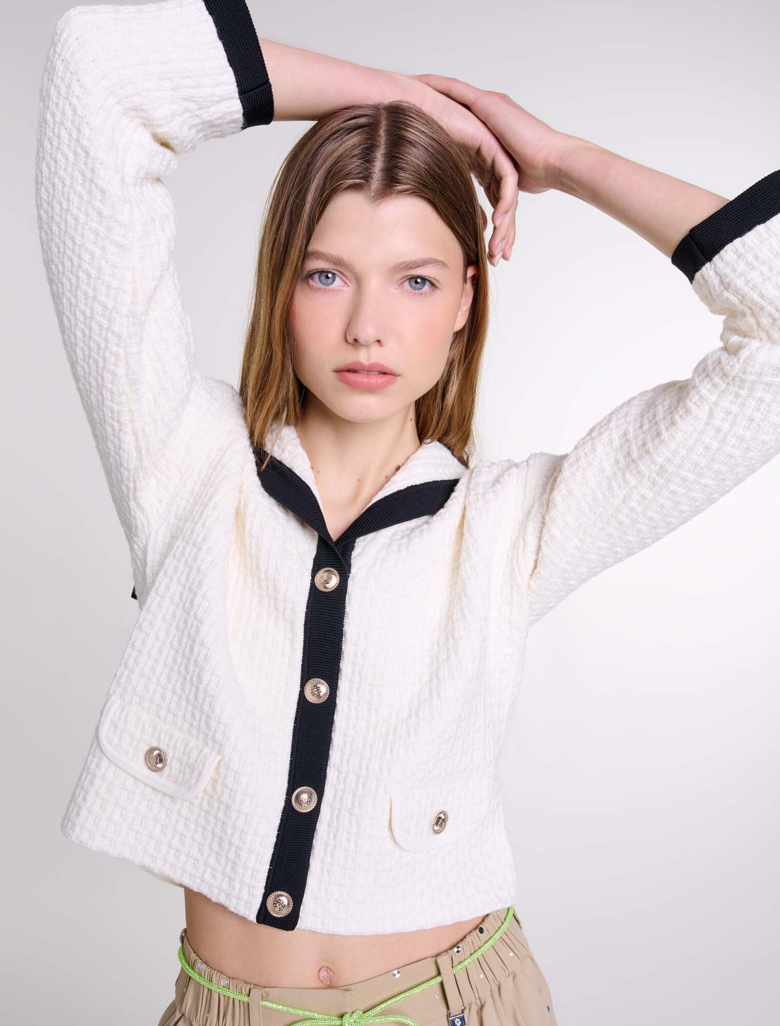 Ecru featured-Contrast collar cardigan