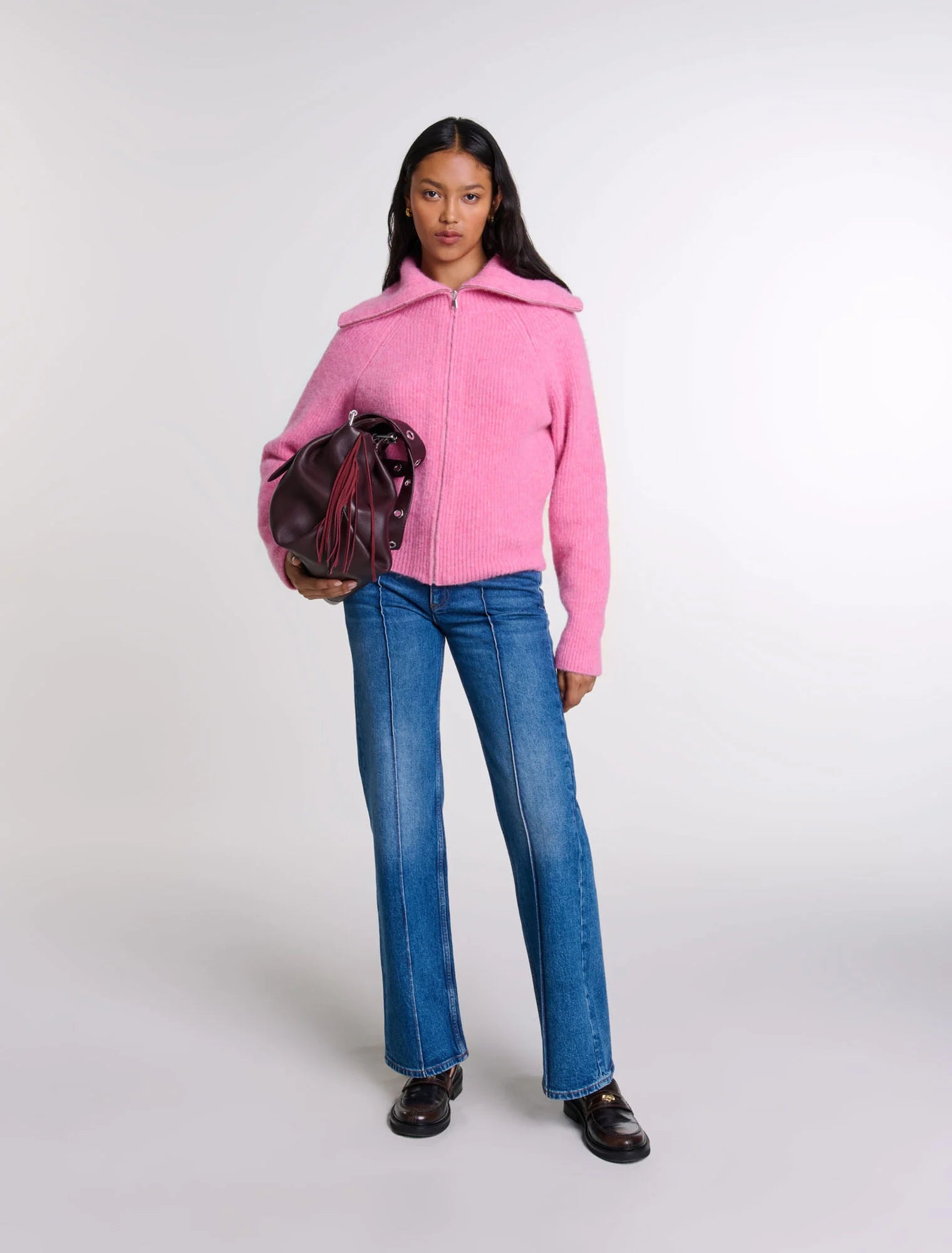 Pink featured-Wool-blend cardigan