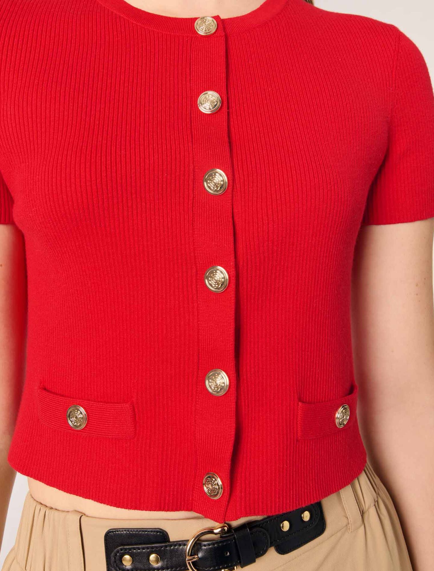 Red-Cropped knit cardigan