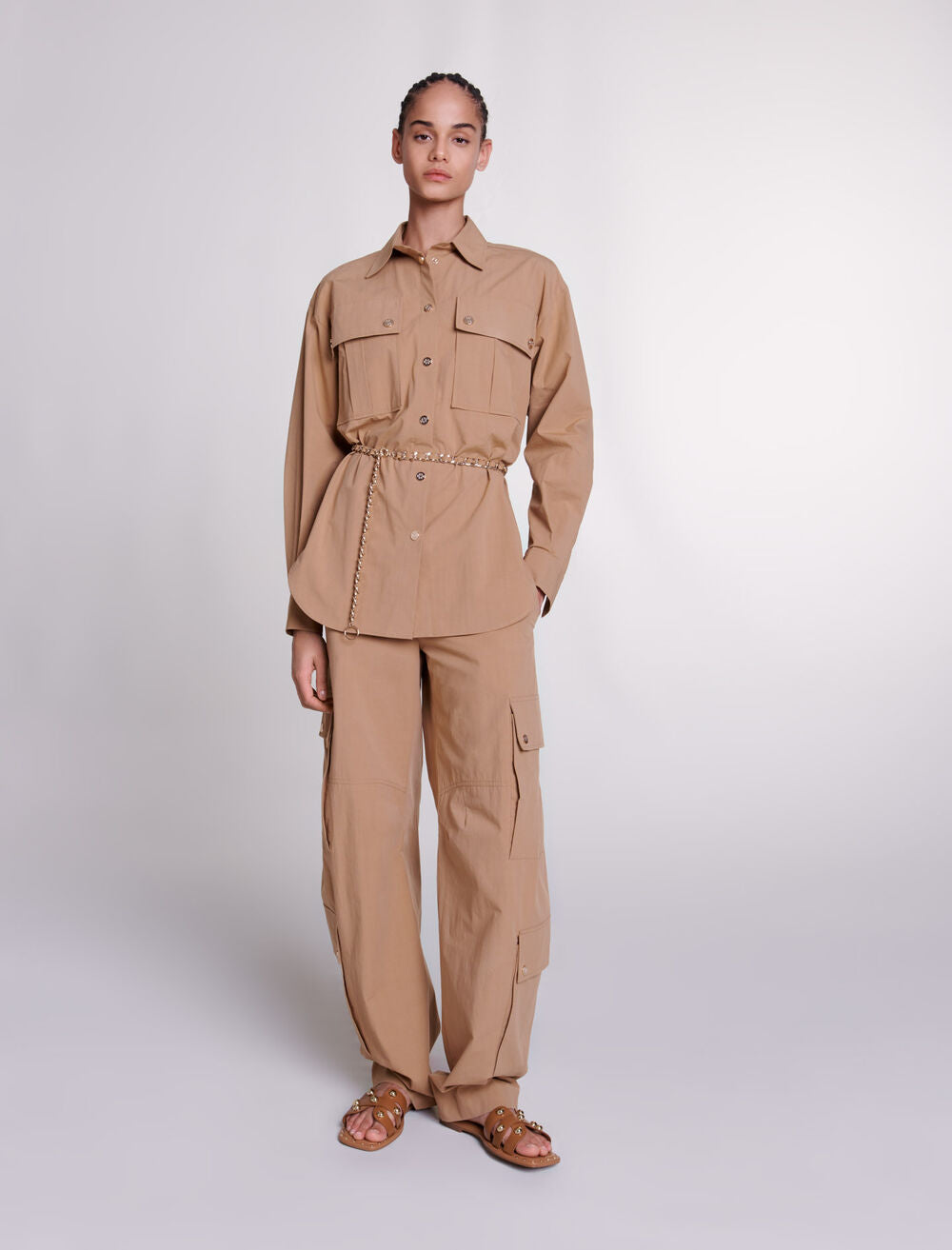 Beige featured-Belted long shirt