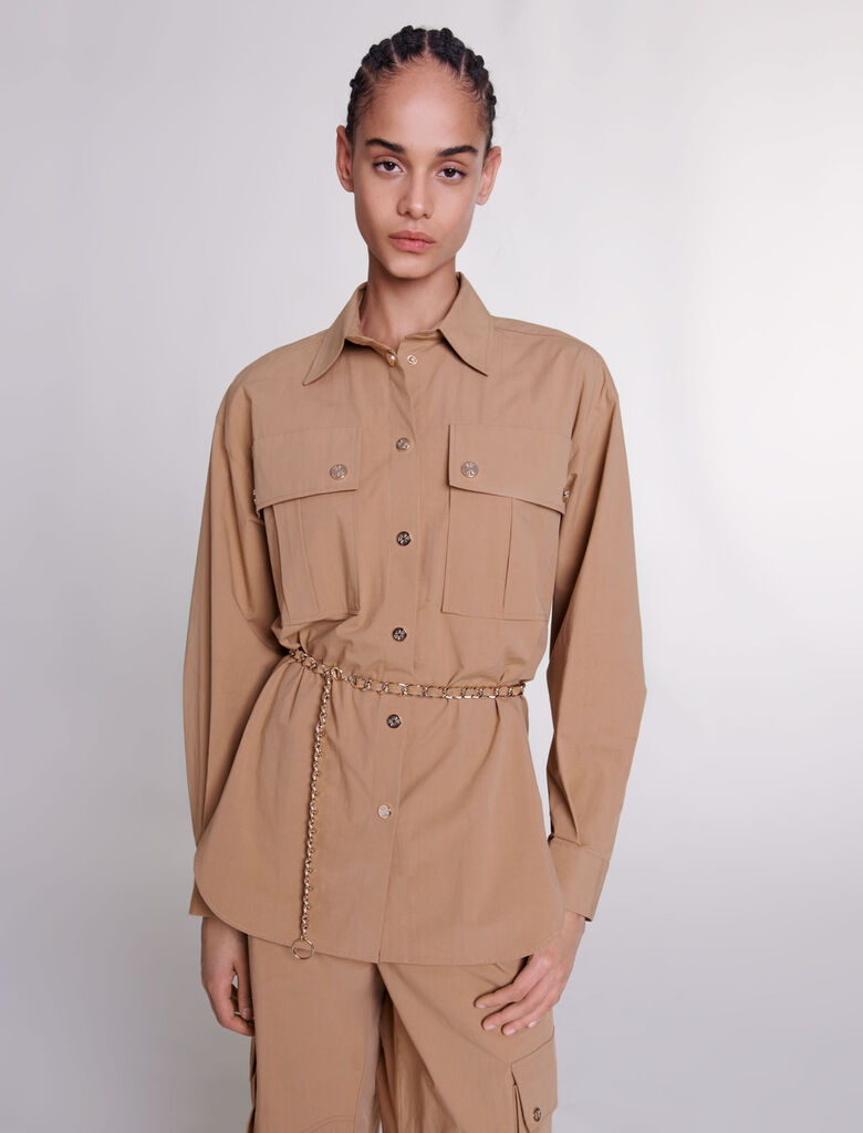 Beige featured-Belted long shirt