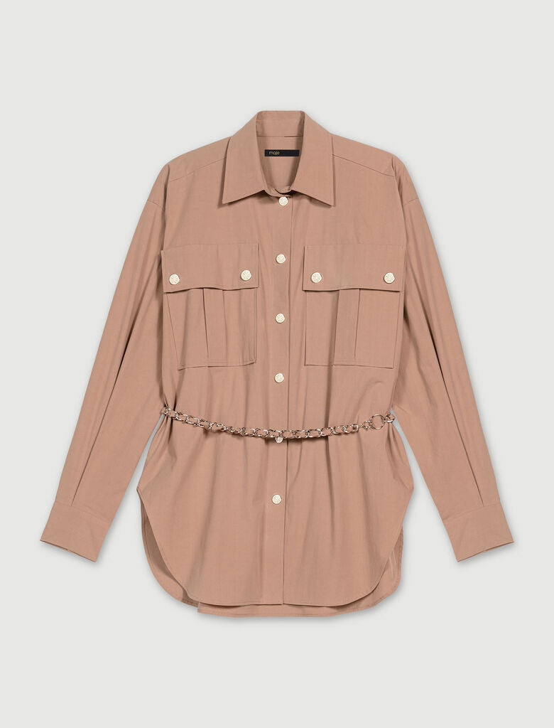 Beige featured-Belted long shirt