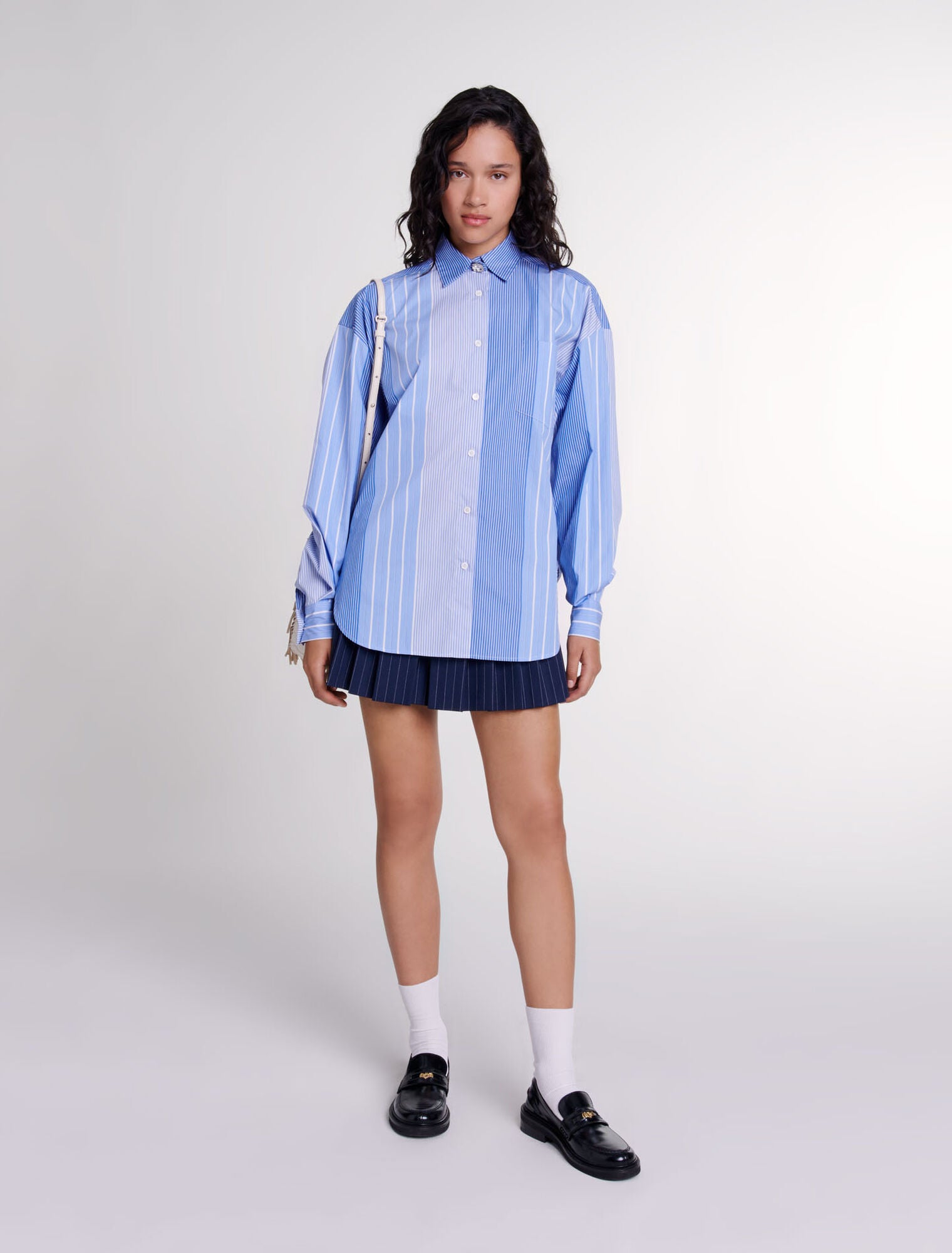 Blue White Stripes-featured-Striped patchwork shirt