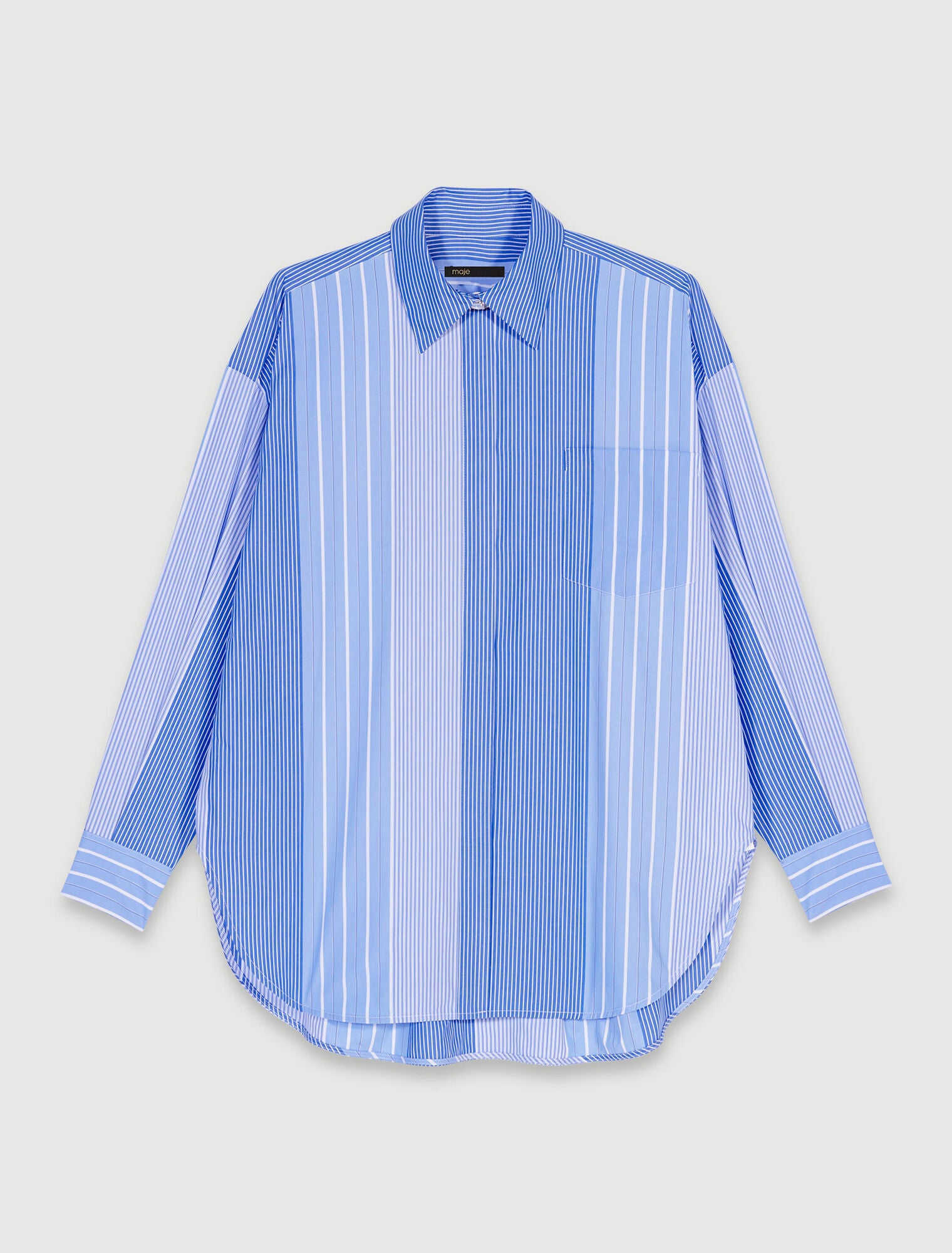 Blue White Stripes-Striped patchwork shirt