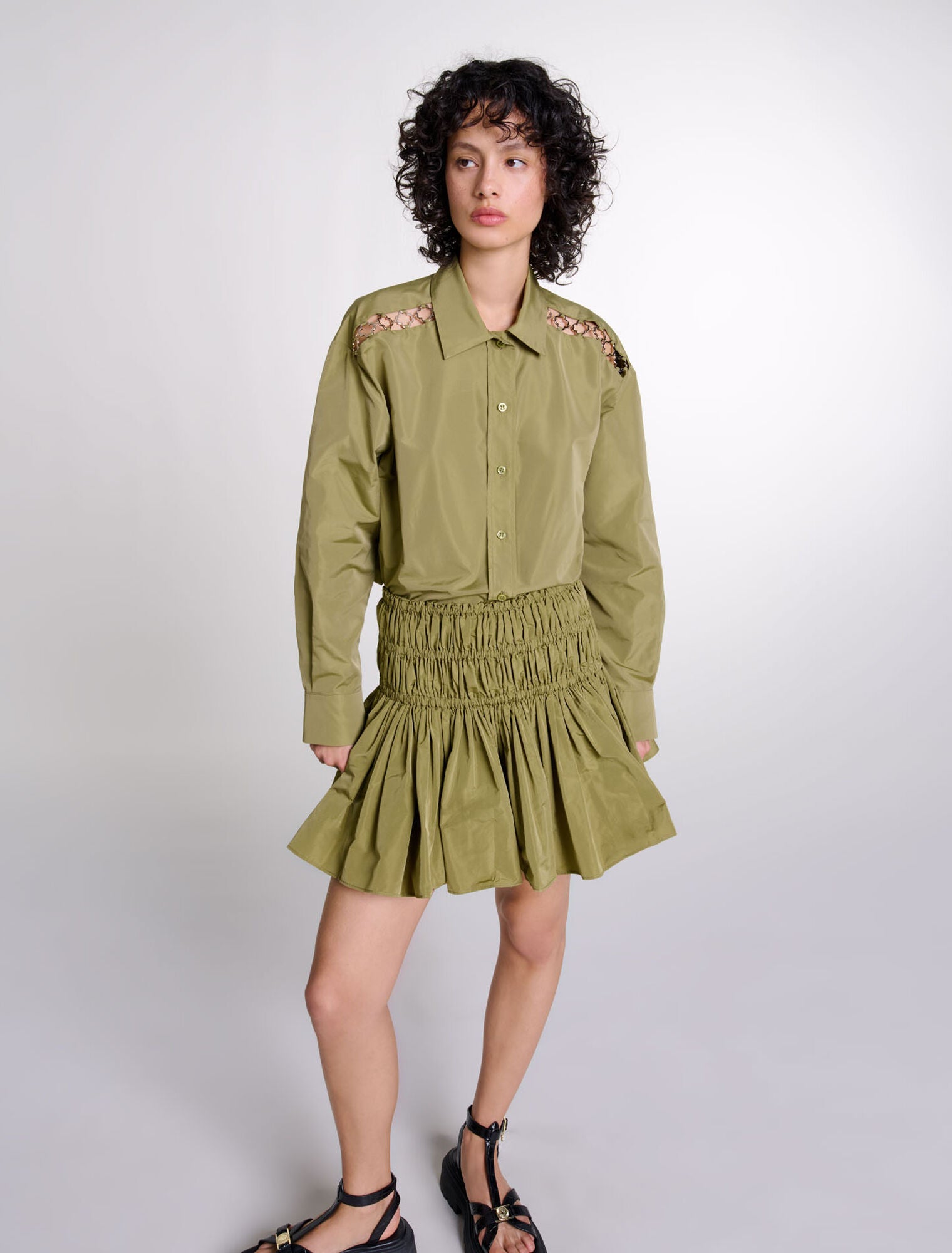 Khaki featured-Openwork shirt