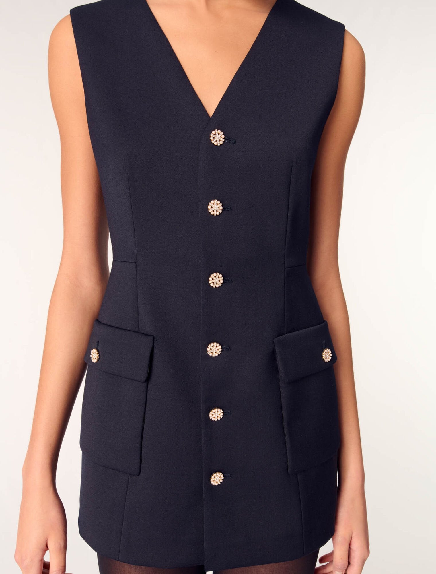 Navy-Layered-effect wool-blend dress