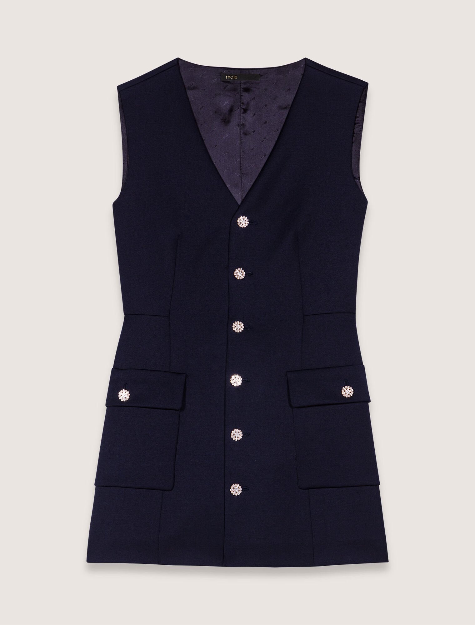 Navy-Layered-effect wool-blend dress