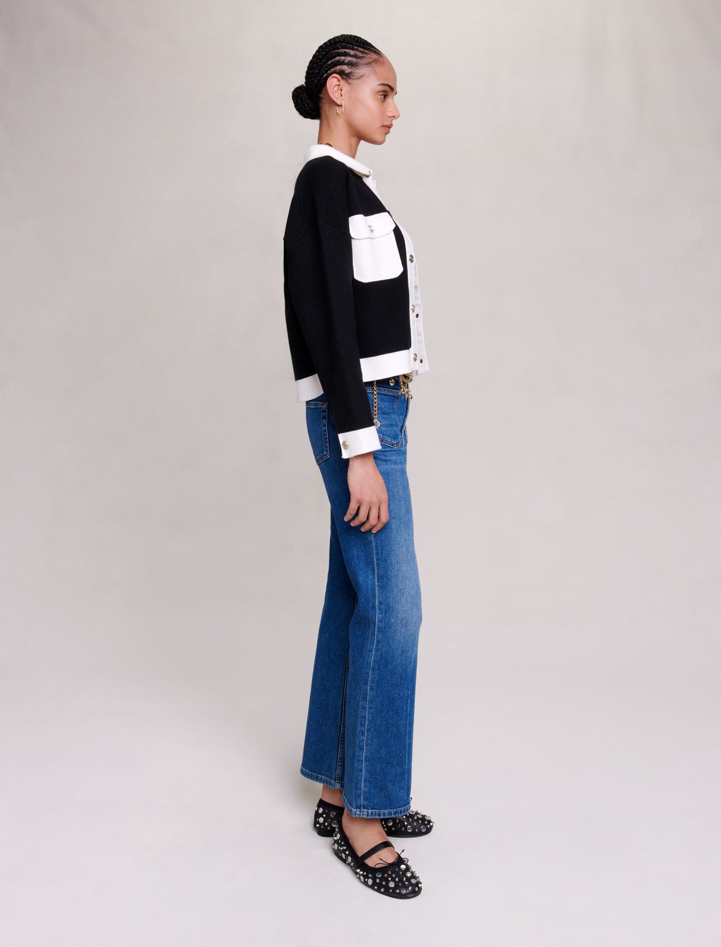 Blue featured-denim jeans with pockets