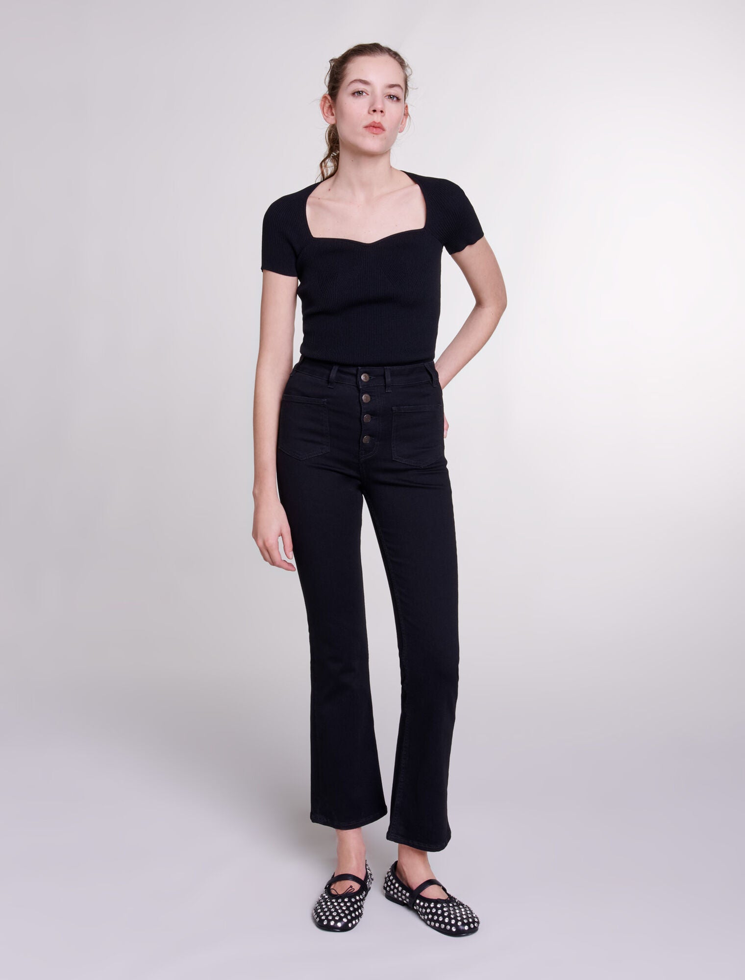 Black featured-Flared jeans