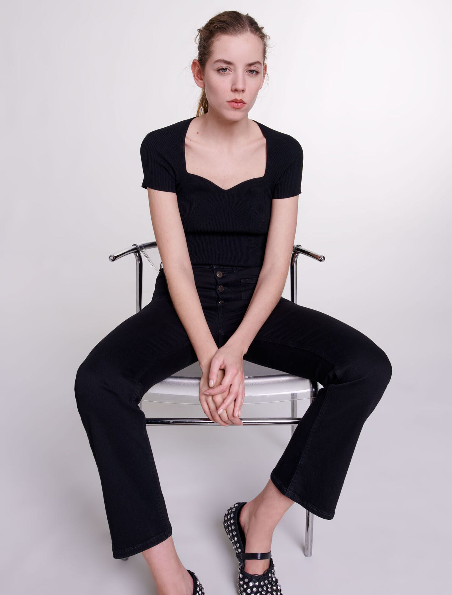 Black featured-Flared jeans