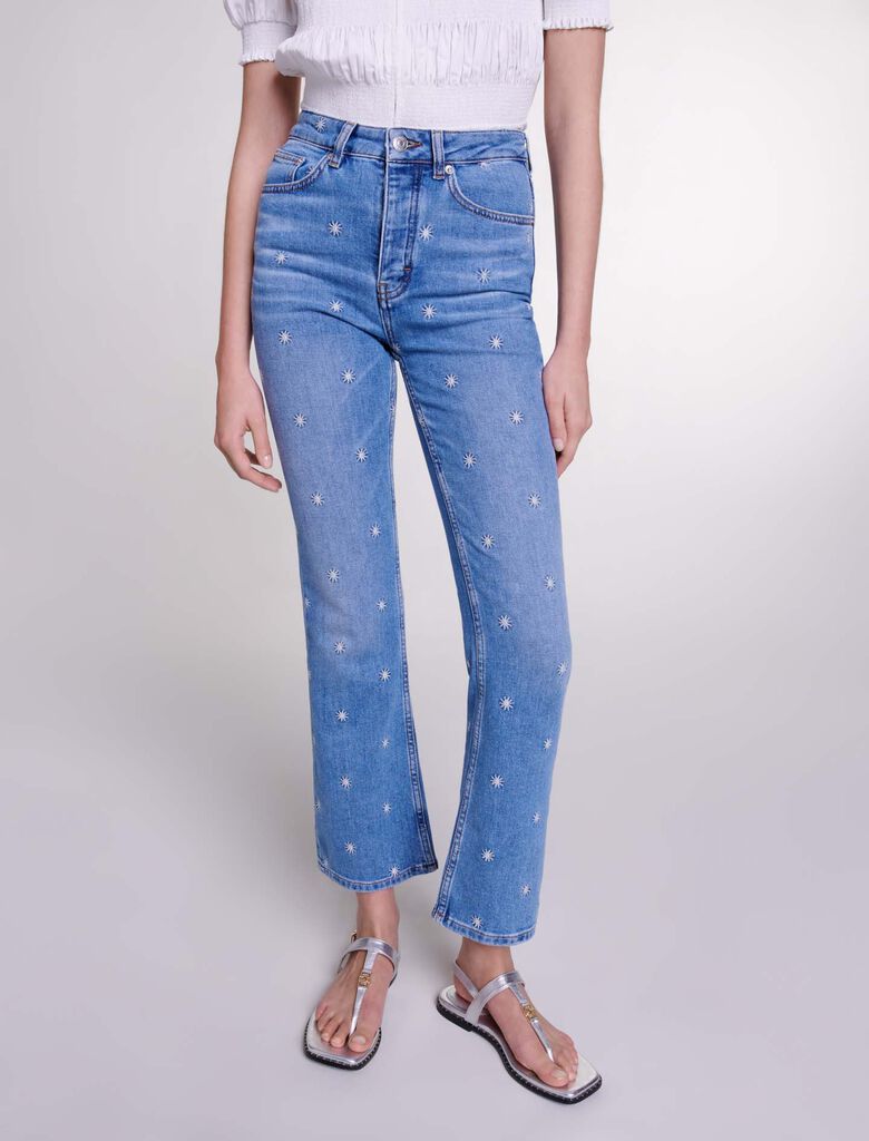 Blue-Embroidered jeans
