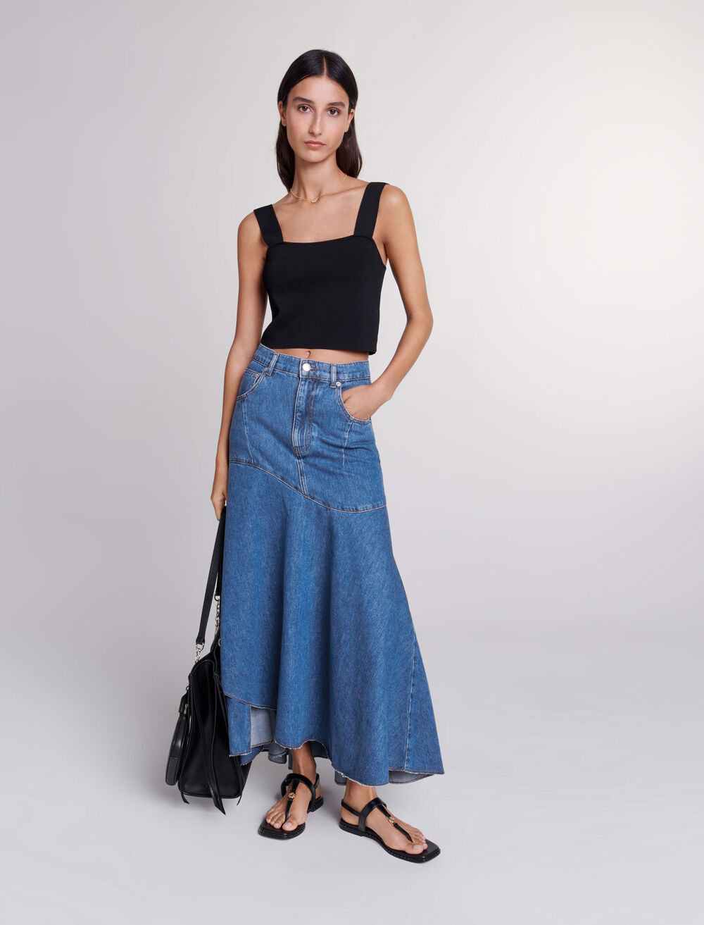 Blue-featured-Asymmetrical denim skirt