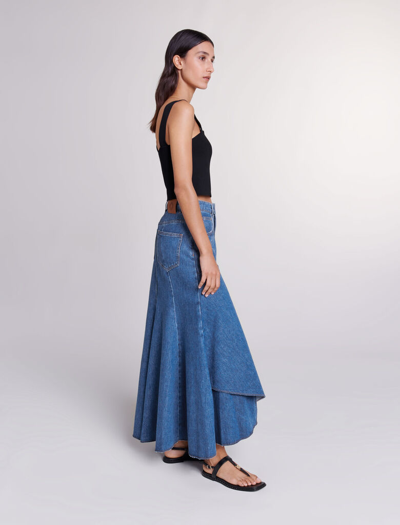 Blue-Asymmetrical denim skirt