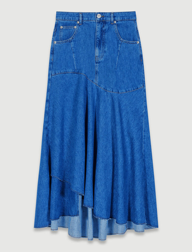 Blue-Asymmetrical denim skirt