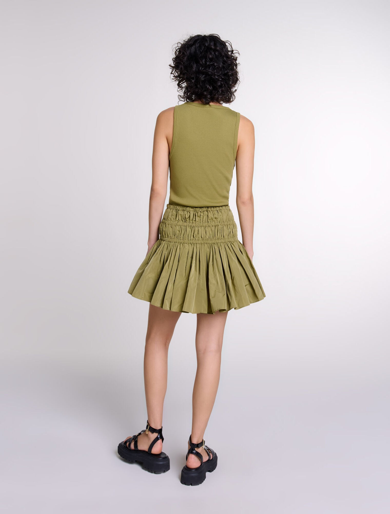 Khaki featured-Short taffeta mini-skirt