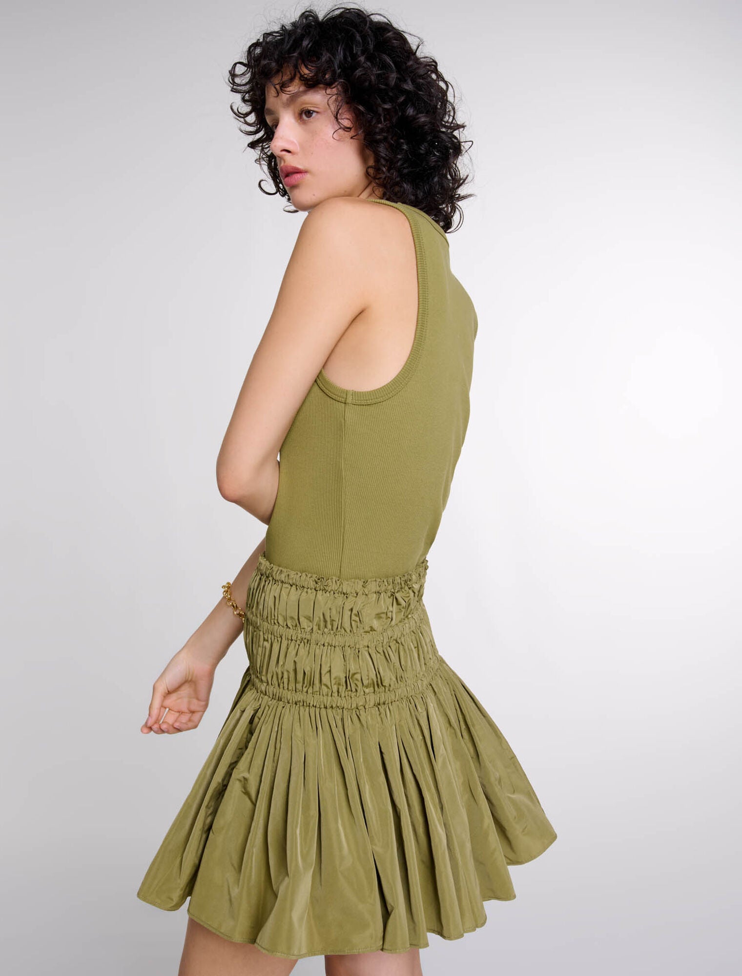 Khaki featured-Short taffeta mini-skirt