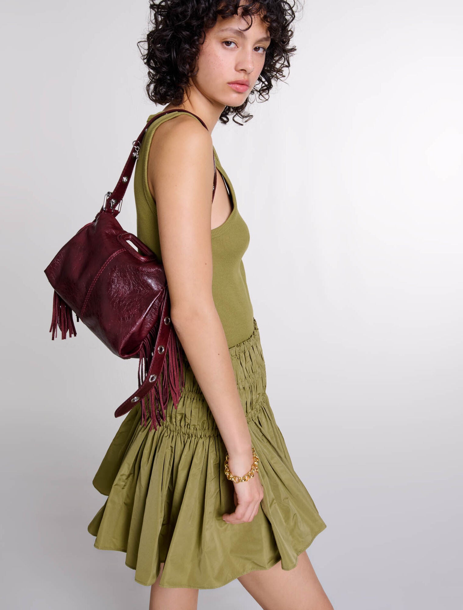 Khaki featured-Short taffeta mini-skirt