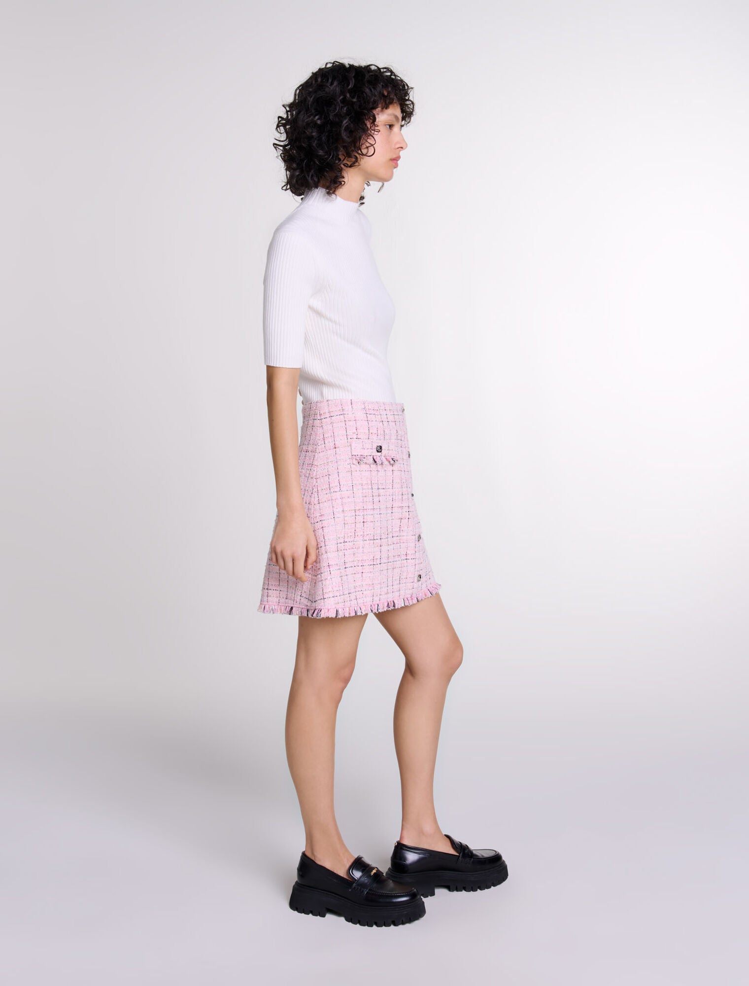 Pink featured-Tweed skirt with belt