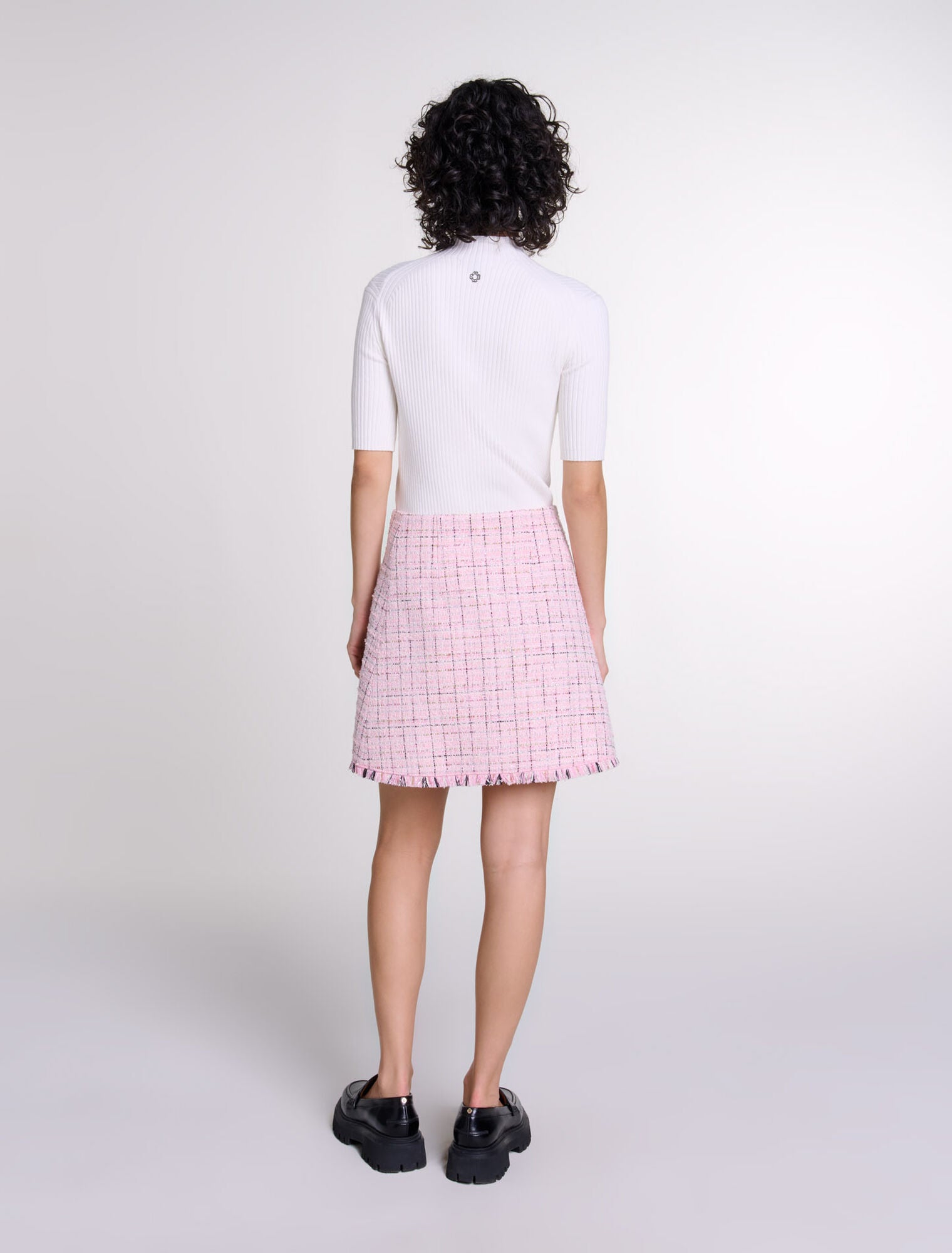 Pink featured-Tweed skirt with belt