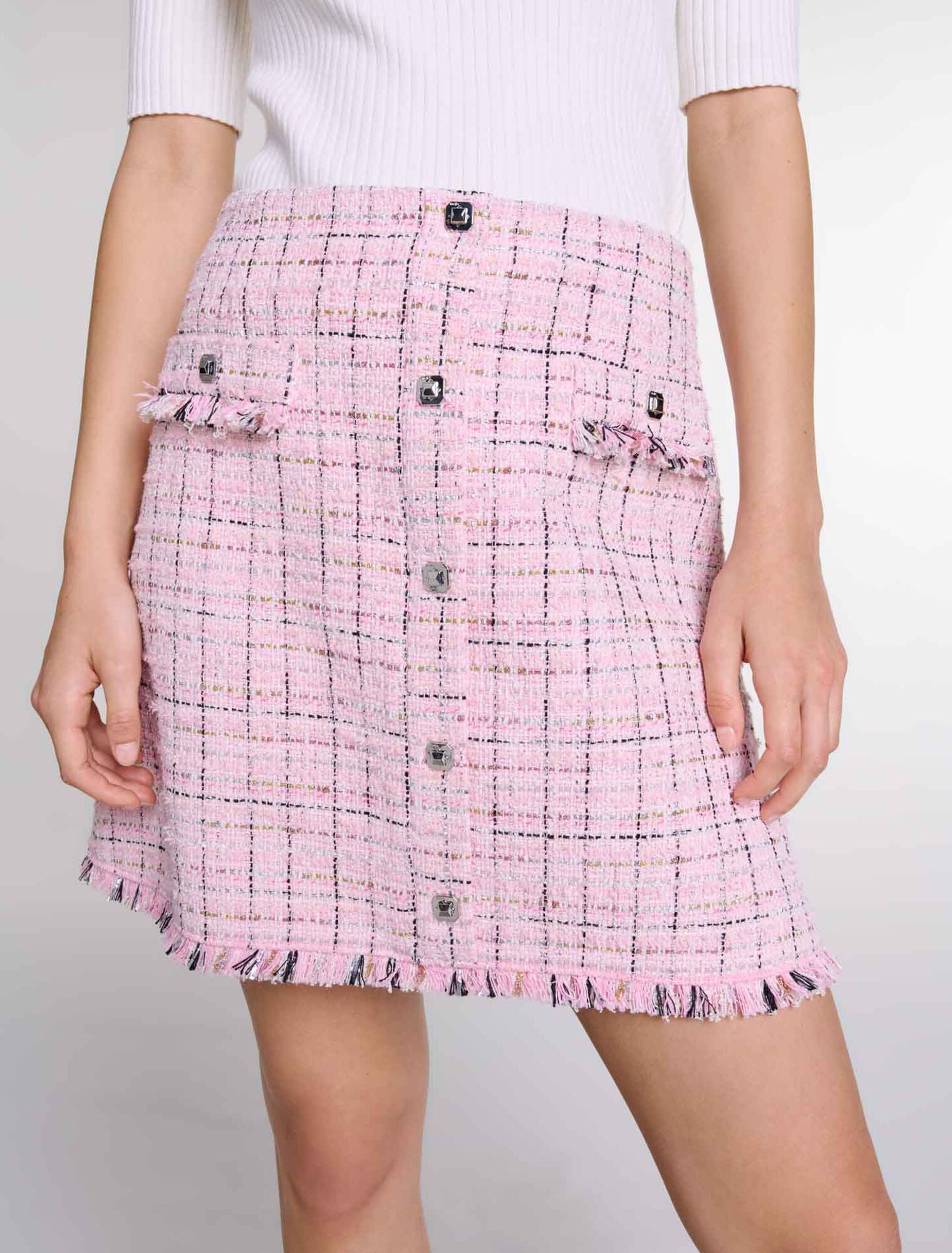 Pink featured-Tweed skirt with belt