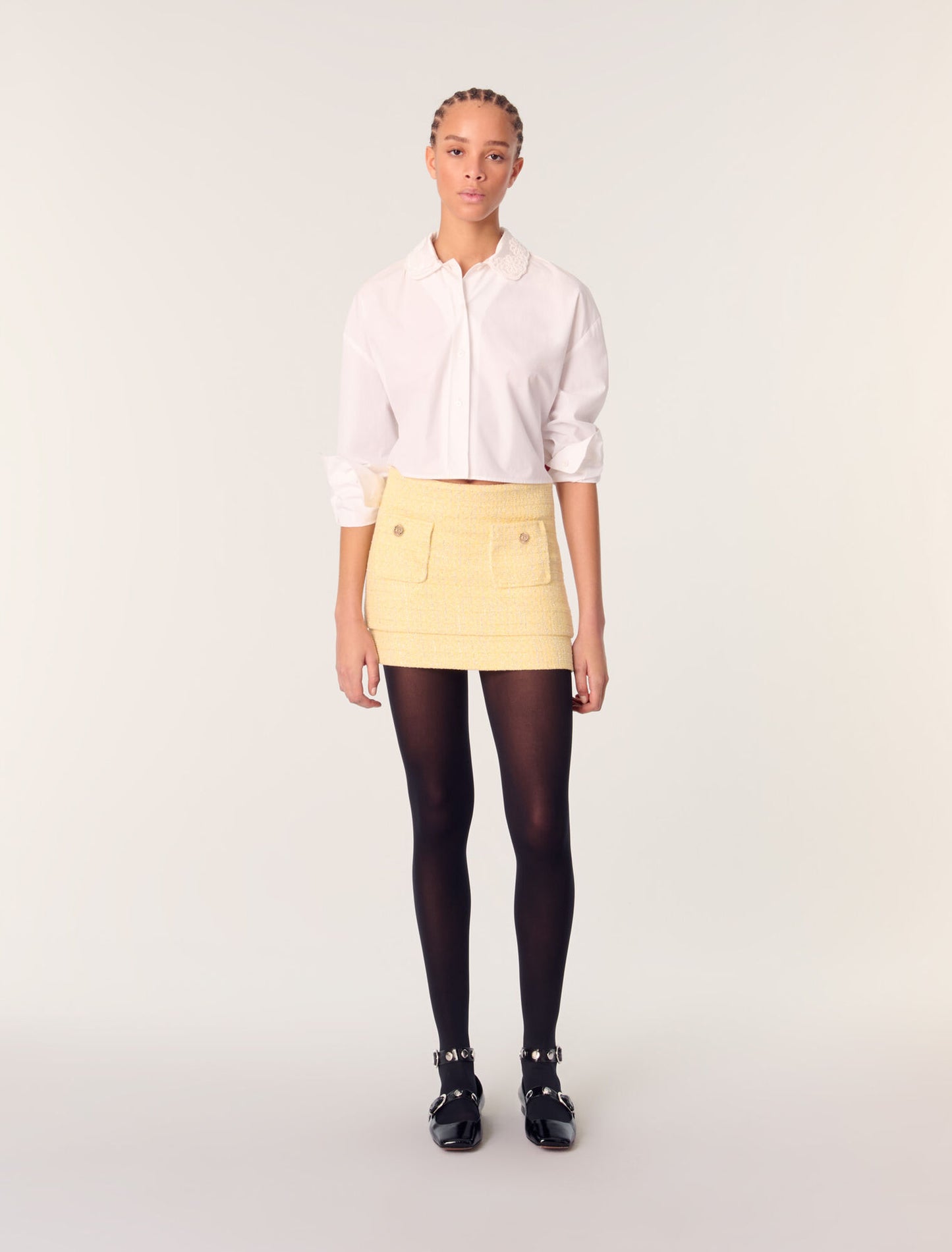 Yellow-featured-Tweed mini skirt