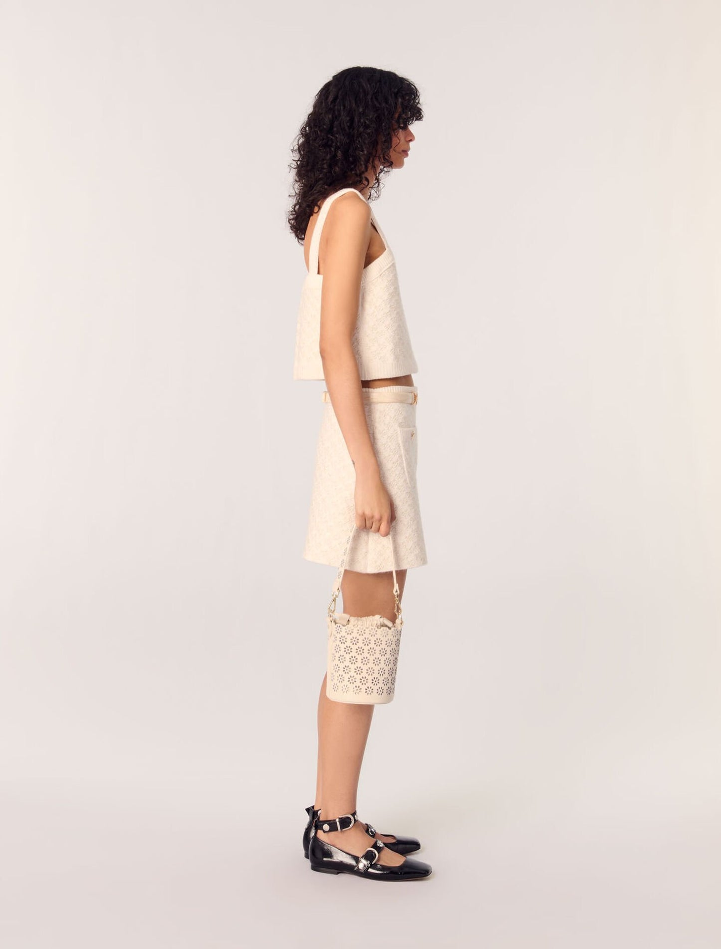 Ecru-Tweed-effect knitted skirt